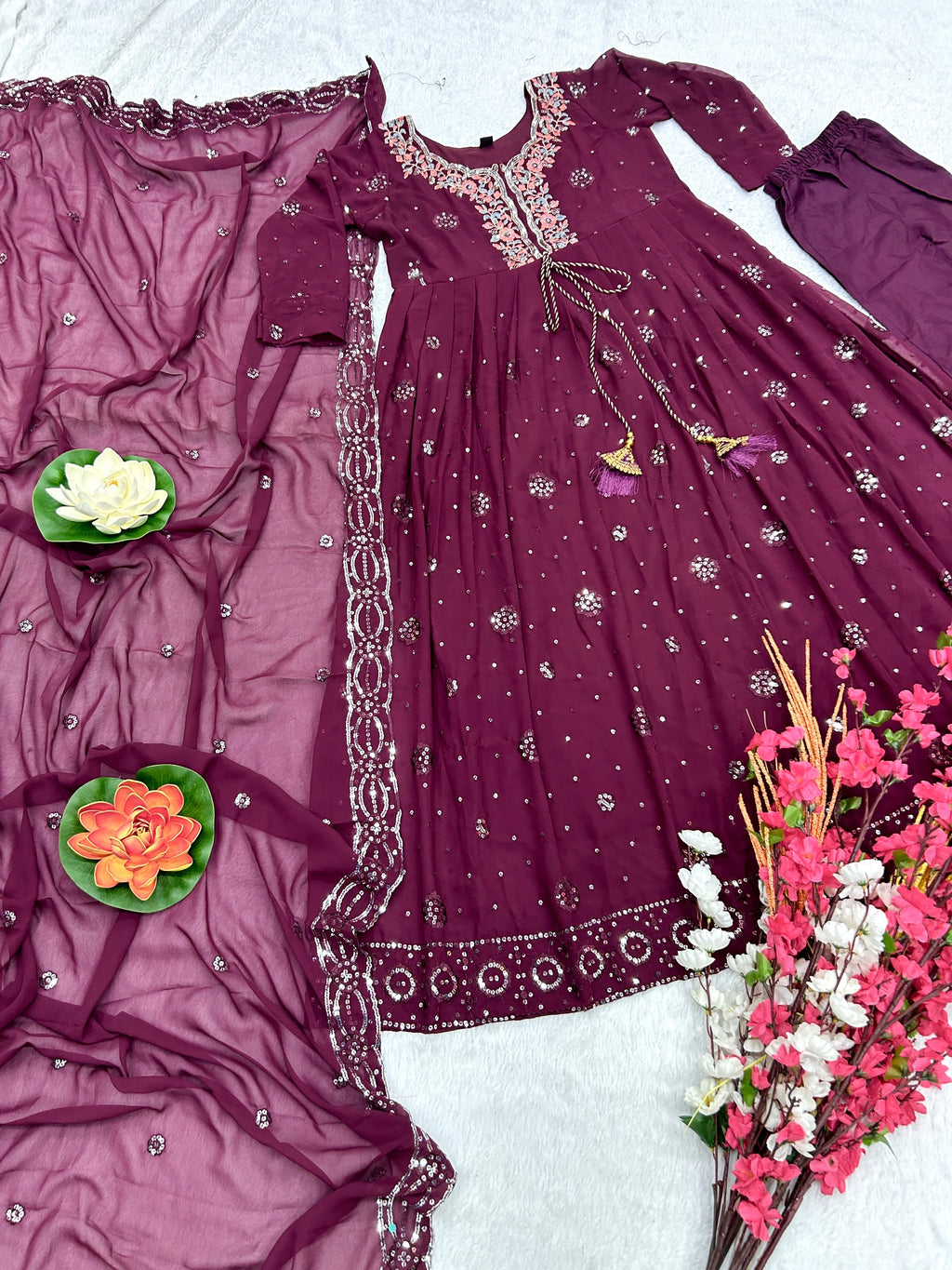 Designer Party Wear Anarkali Gown, Pent And Dupatta