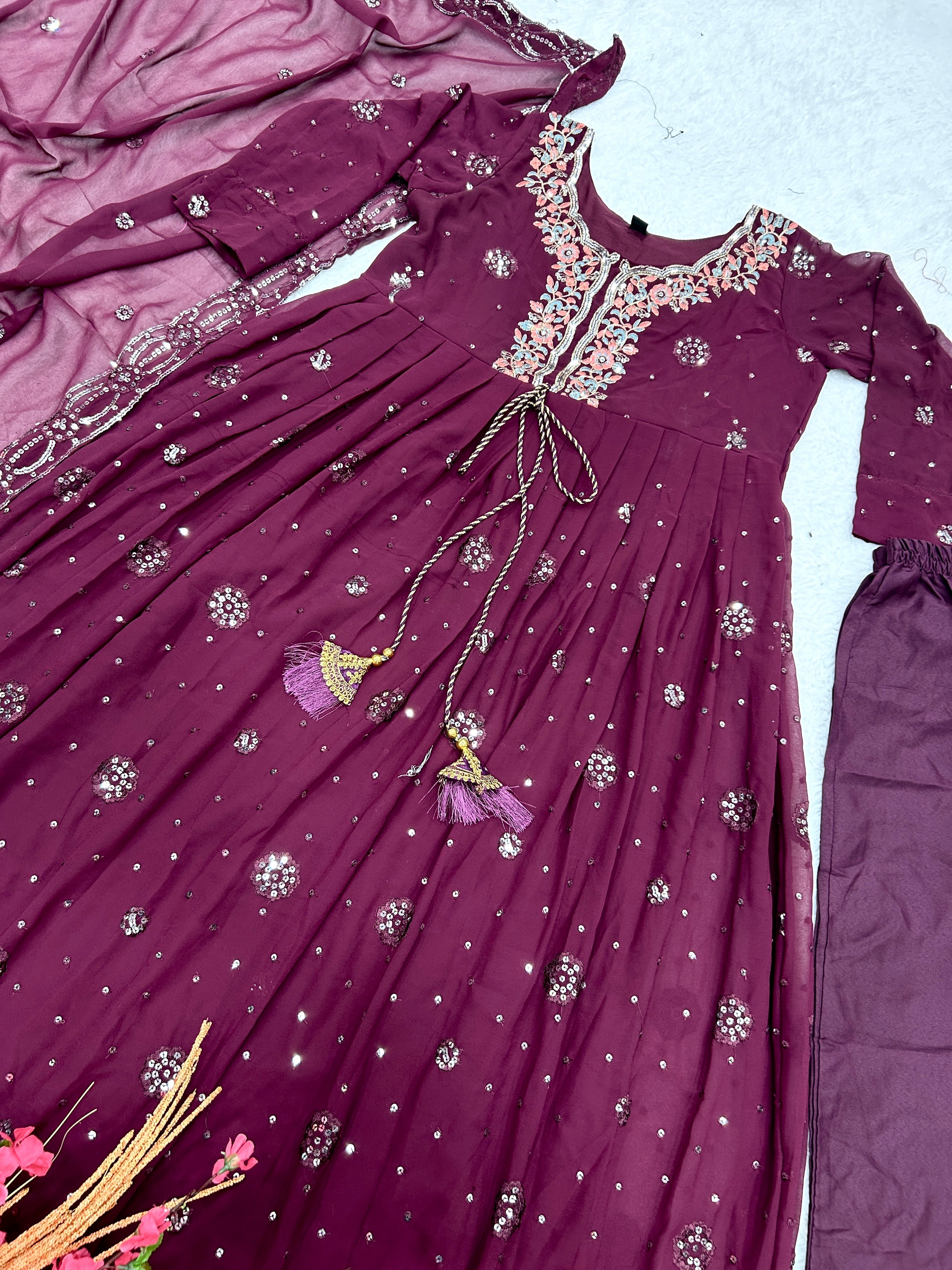 Designer Party Wear Anarkali Gown, Pent And Dupatta