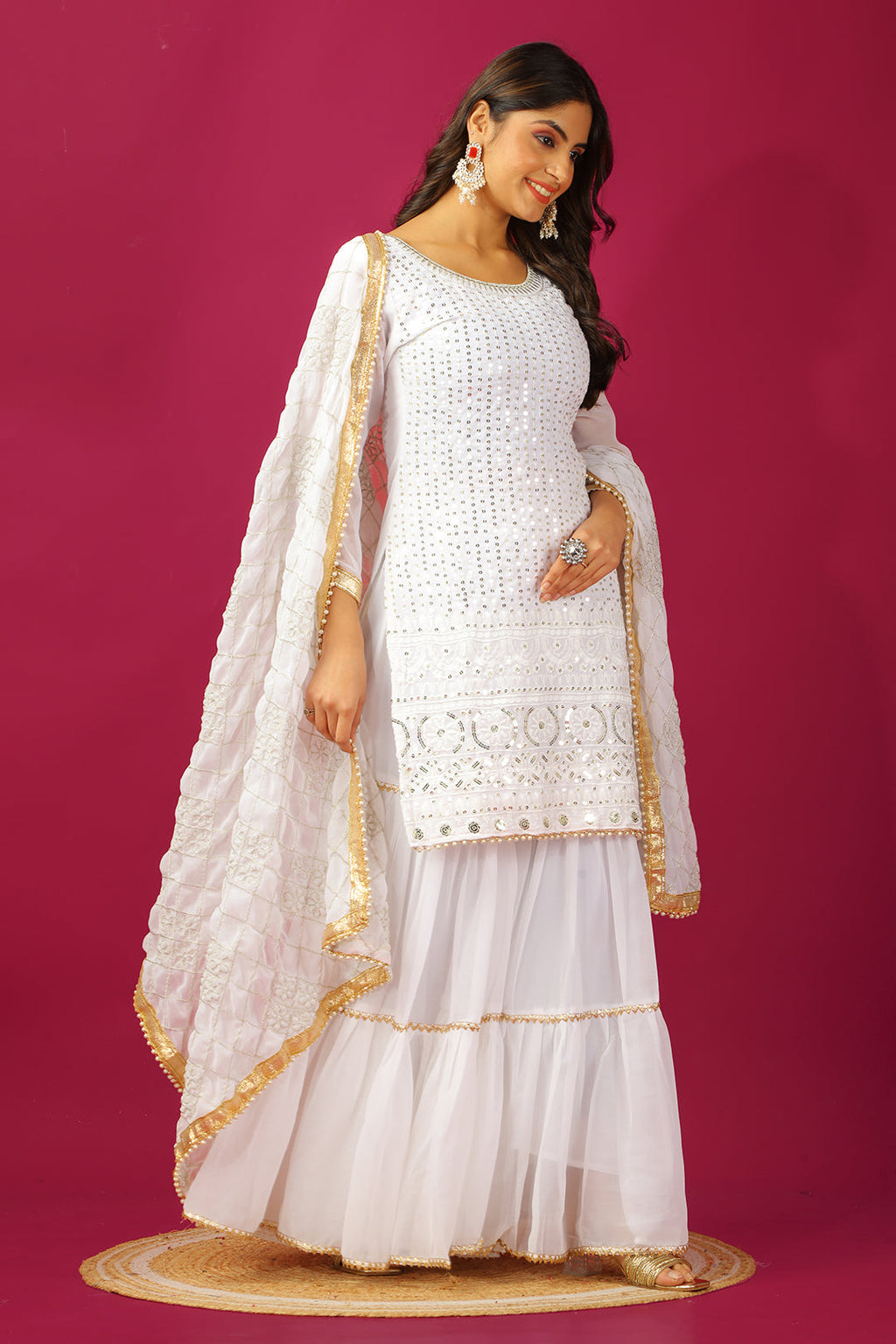 Designer Faux Georgette Heavy Top Plazzo With Dupatta