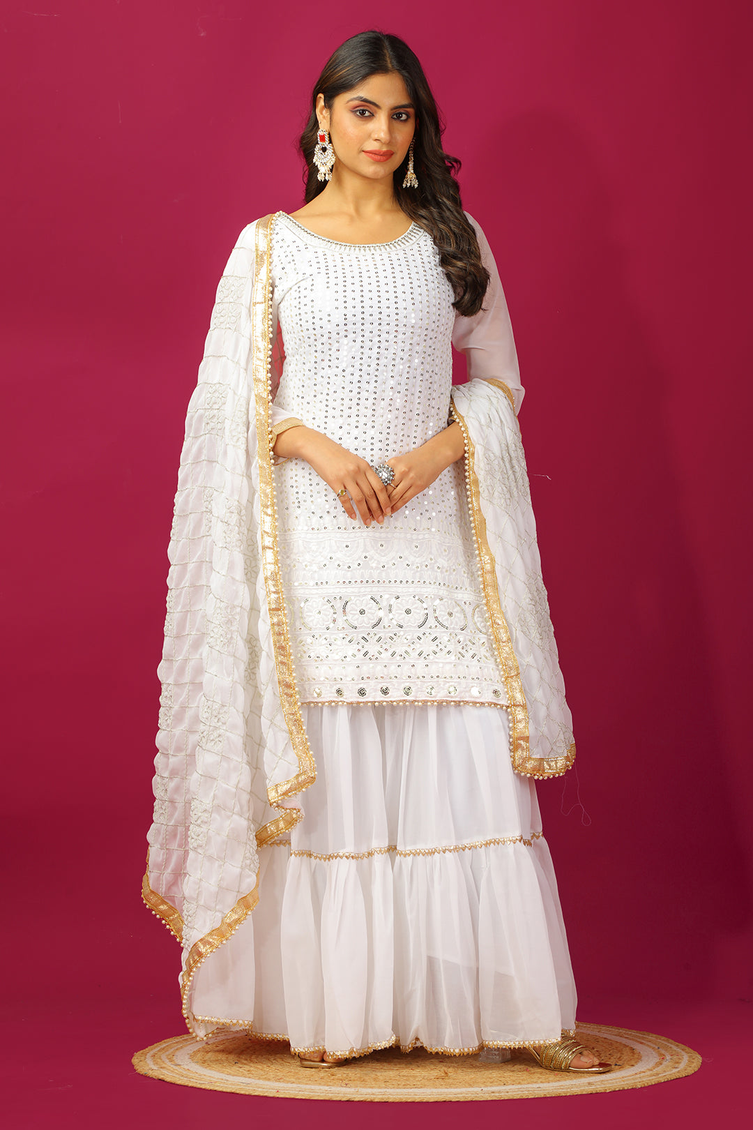 Designer Faux Georgette Heavy Top Plazzo With Dupatta