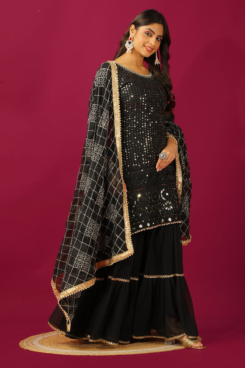 Designer Faux Georgette Heavy Top Plazzo With Dupatta