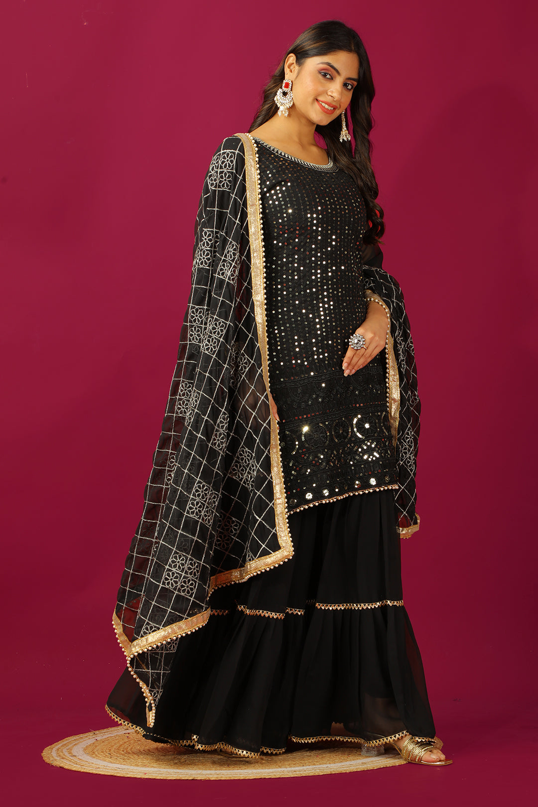 Designer Faux Georgette Heavy Top Plazzo With Dupatta