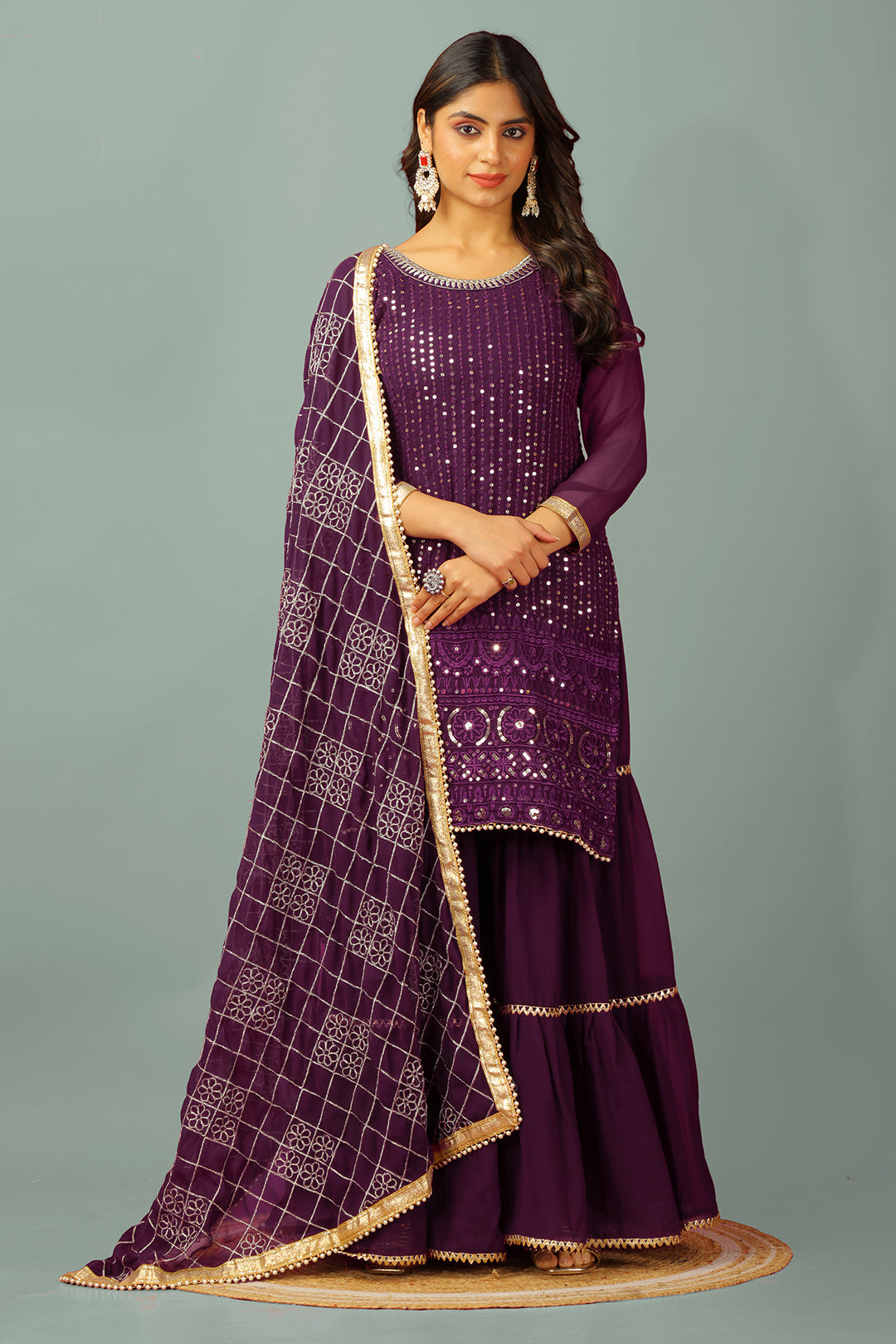 Designer Faux Georgette Heavy Top Plazzo With Dupatta