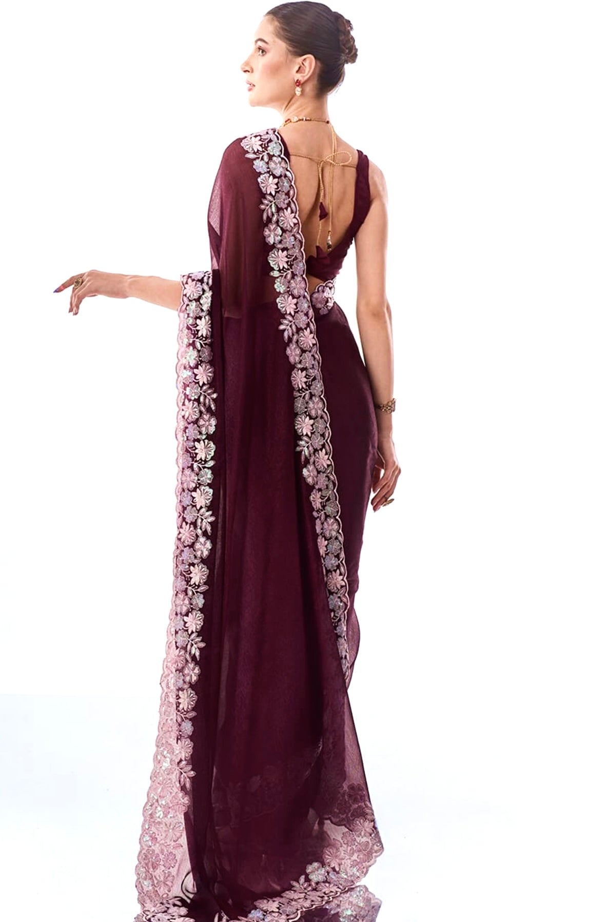 Designer Saree With Sequins And Threads Embroidery work