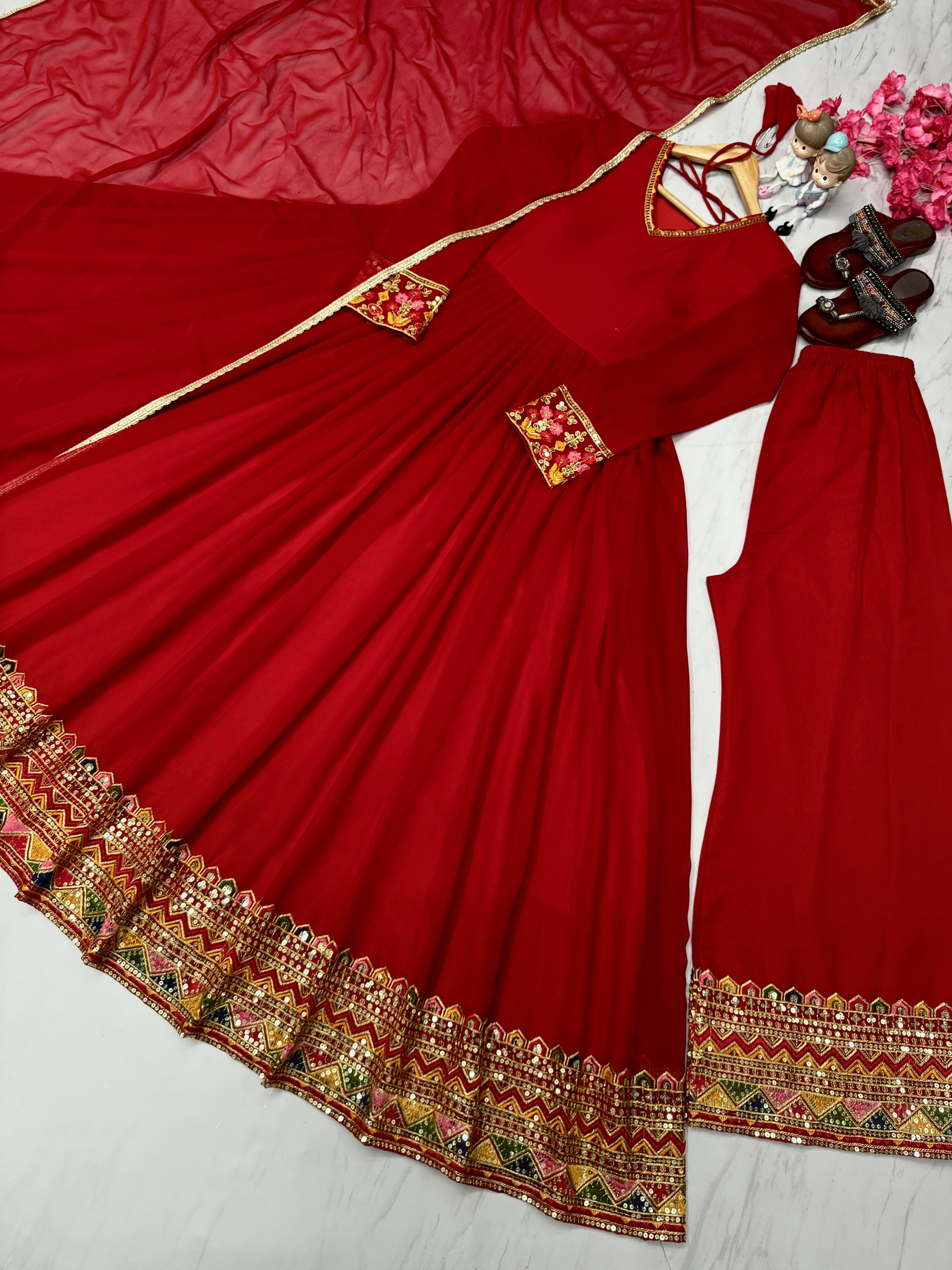 Party Wear Look Fancy Anarkali Gown, Dupatta & Plazzo