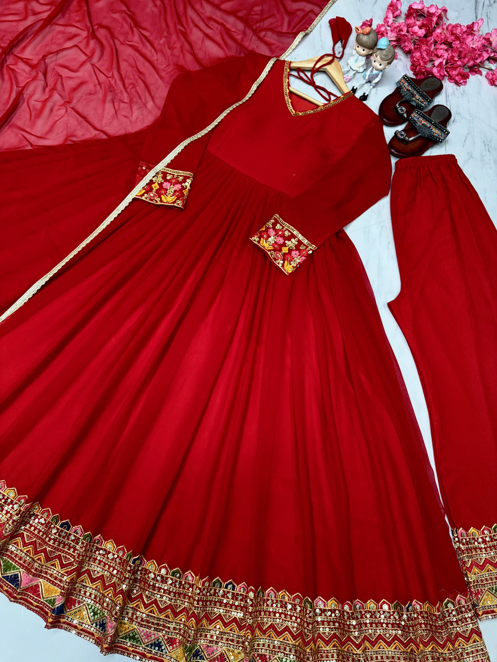 Party Wear Look Fancy Anarkali Gown, Dupatta & Plazzo Set