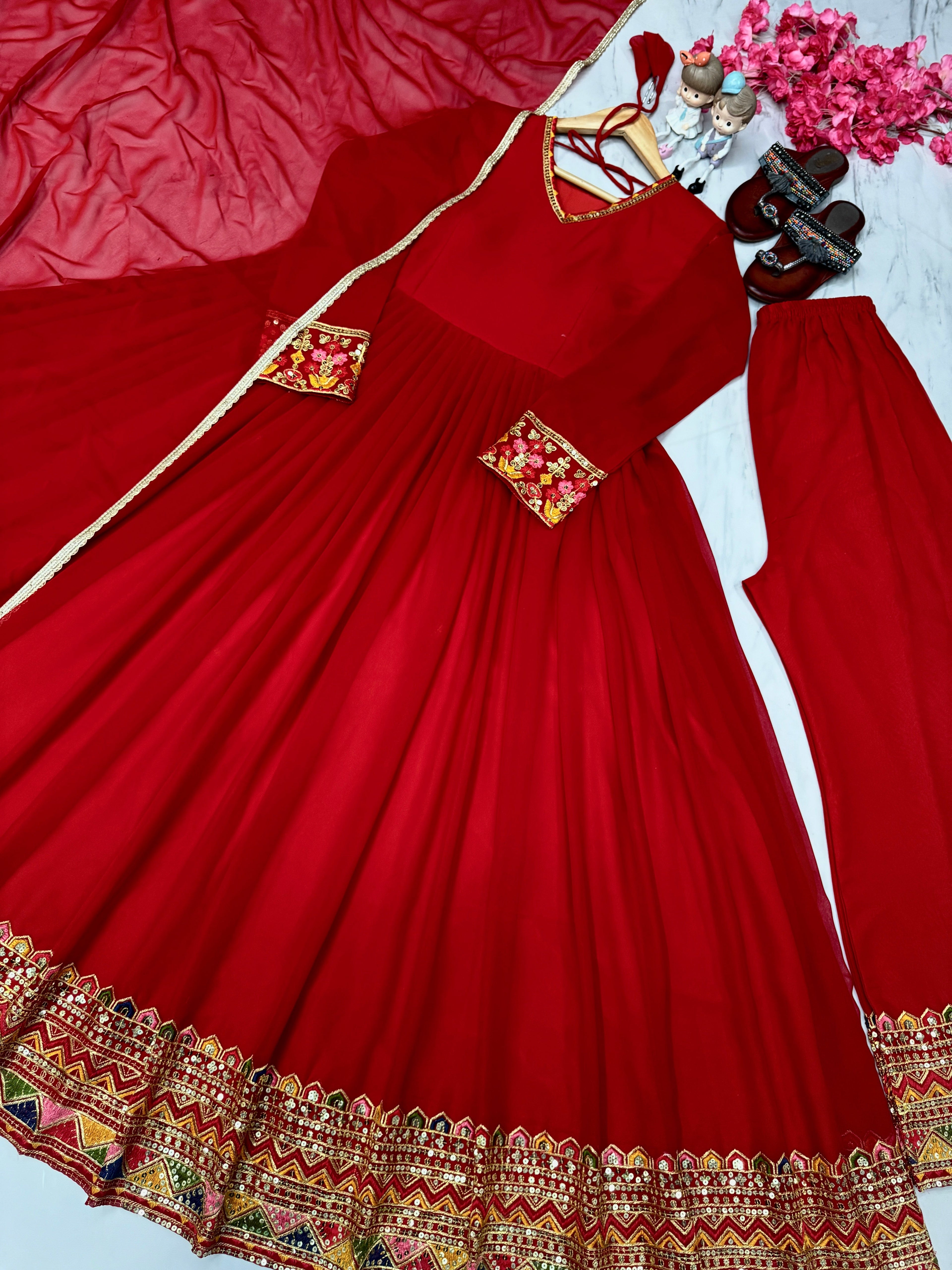 Party Wear Look Fancy Anarkali Gown, Dupatta & Plazzo Set