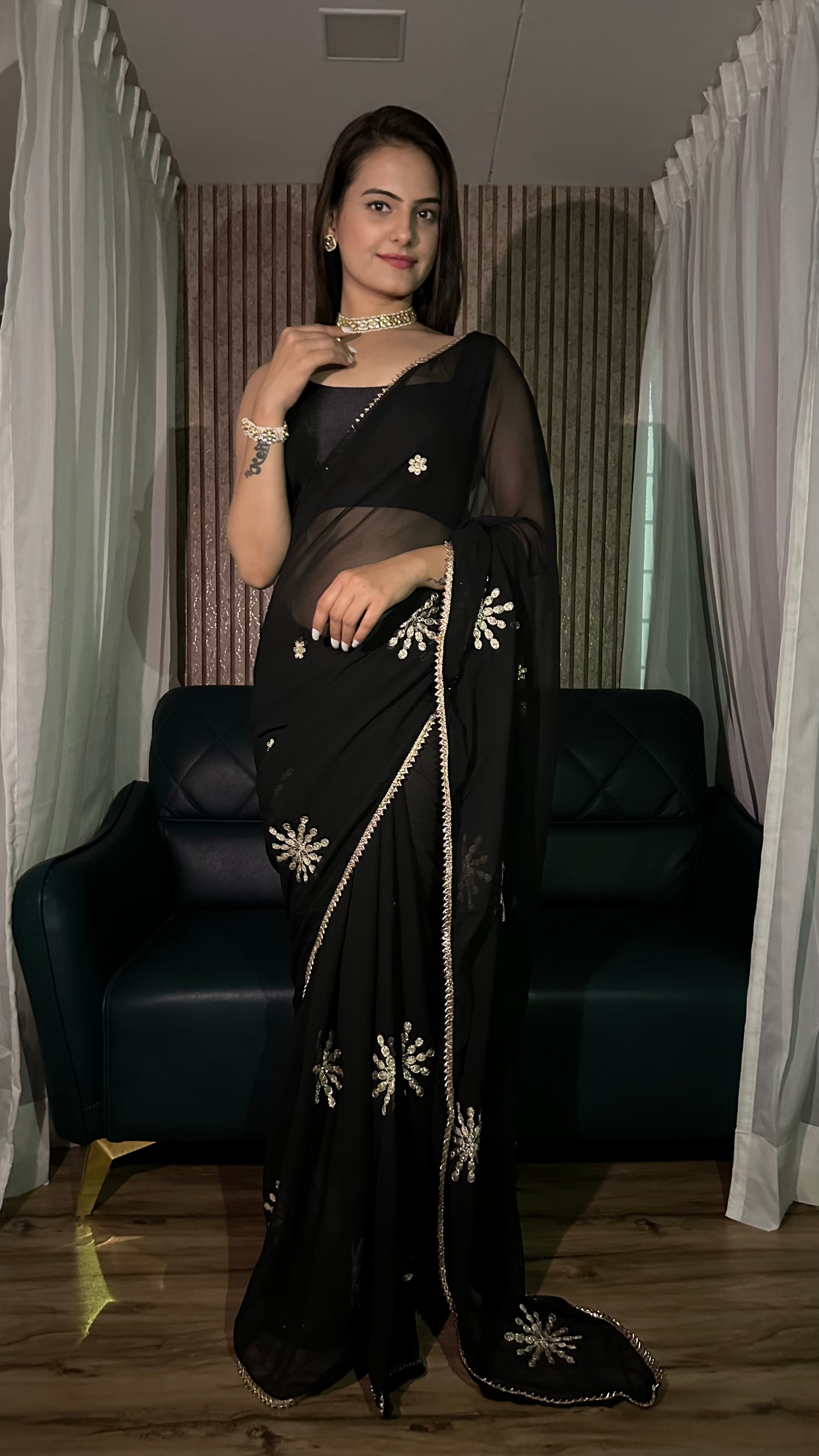 Party Wear Designer Saree  With Zari Embroidery Work