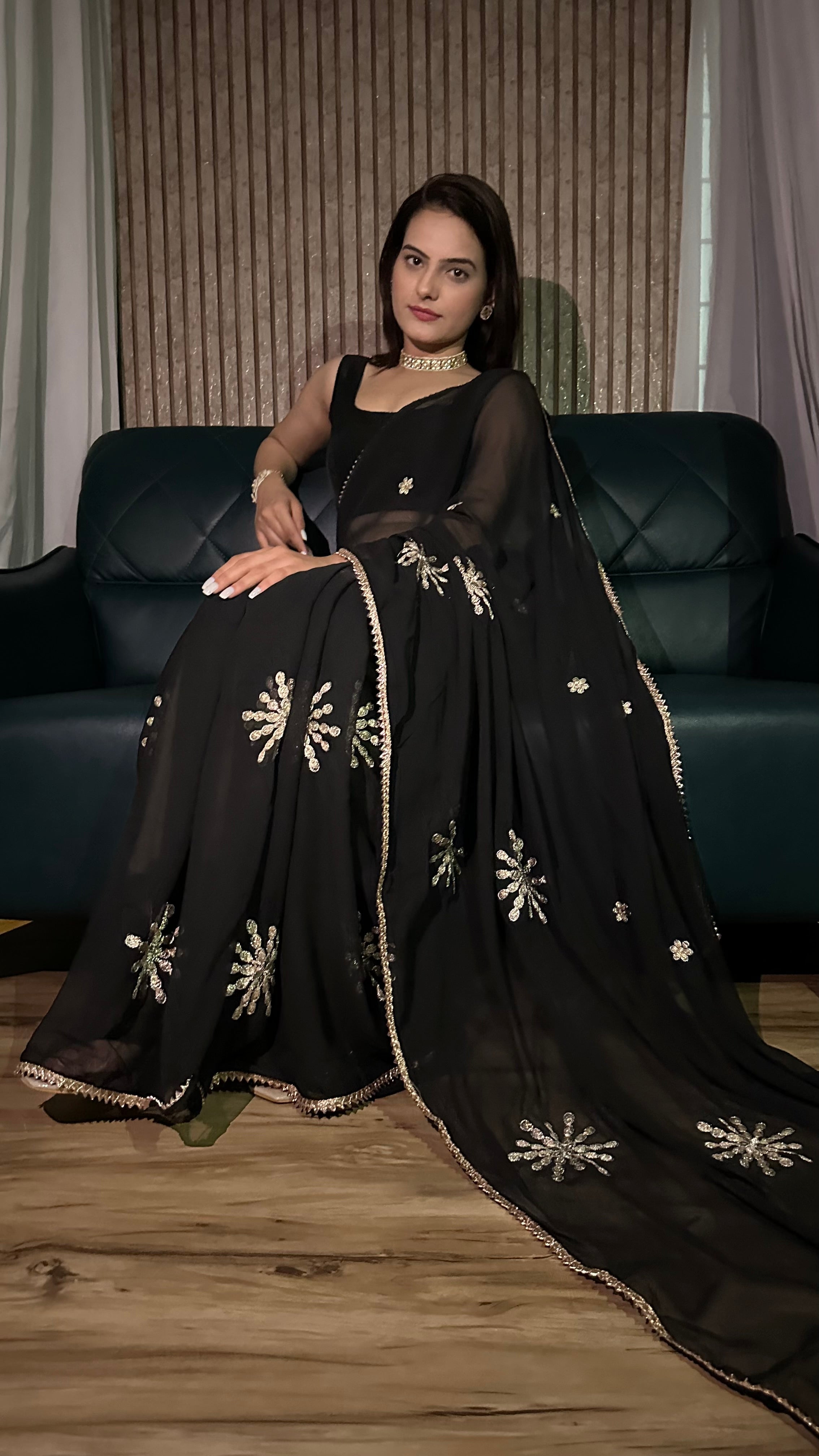 Party Wear Designer Saree  With Zari Embroidery Work