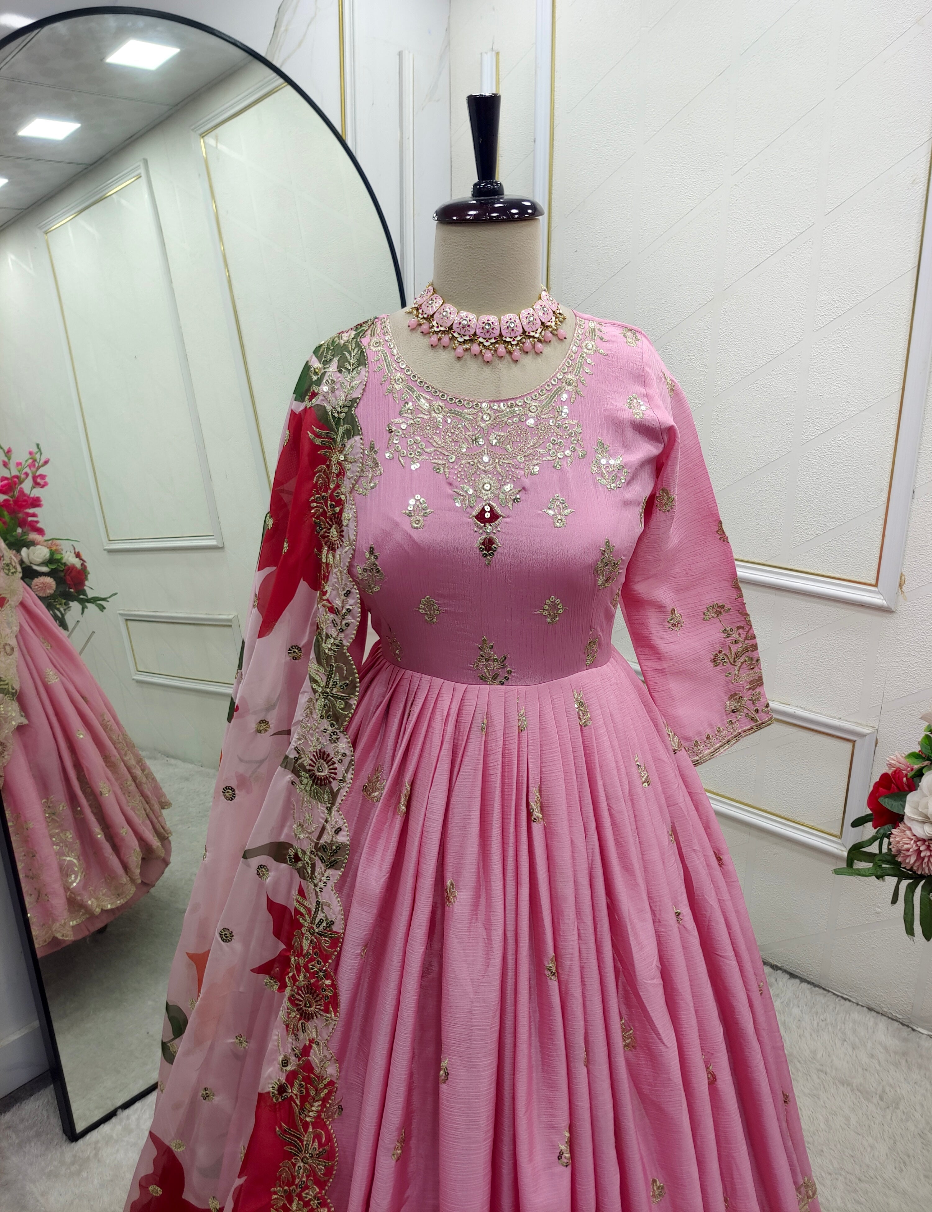 Designer Gown-Pent And Dupatta With Embroidery Sequence Work