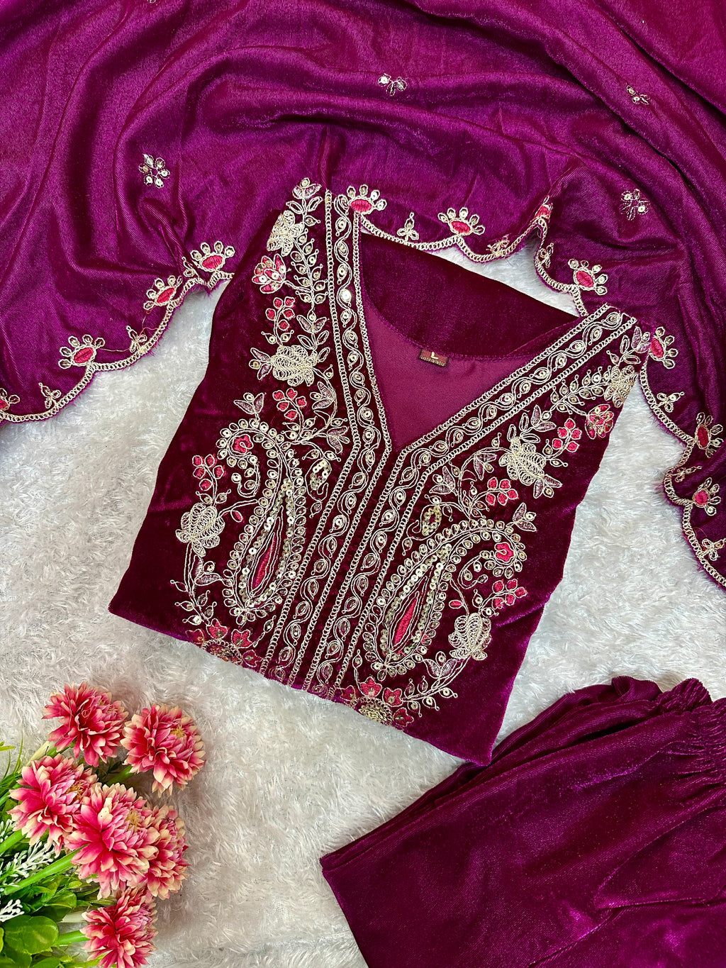 Beautiful Party Wear Top Bottom And Dupatta With Embroidery Work