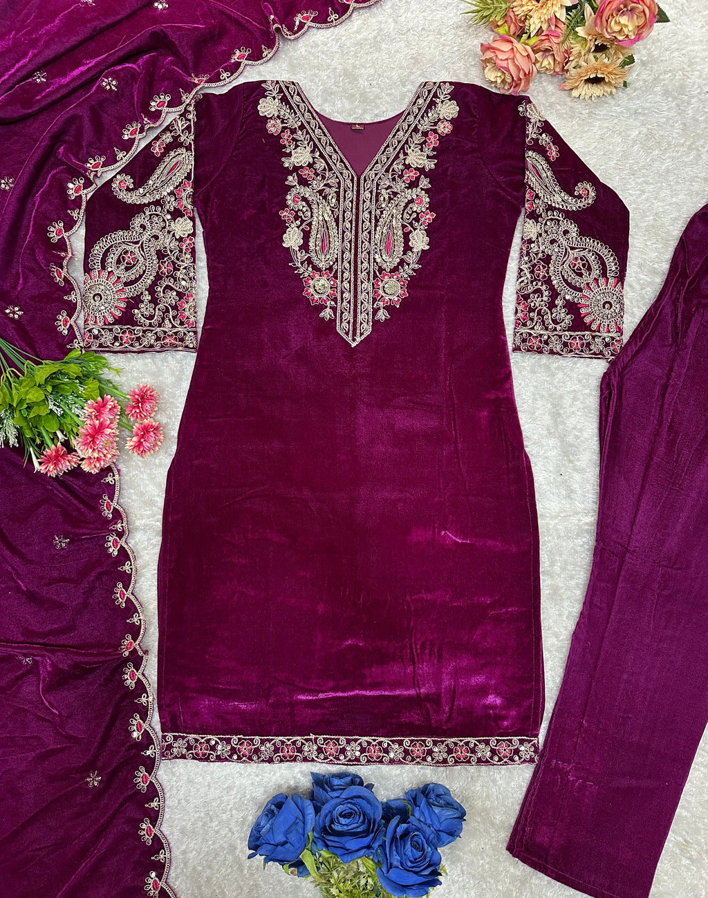 Beautiful Party Wear Top Bottom And Dupatta With Embroidery Work