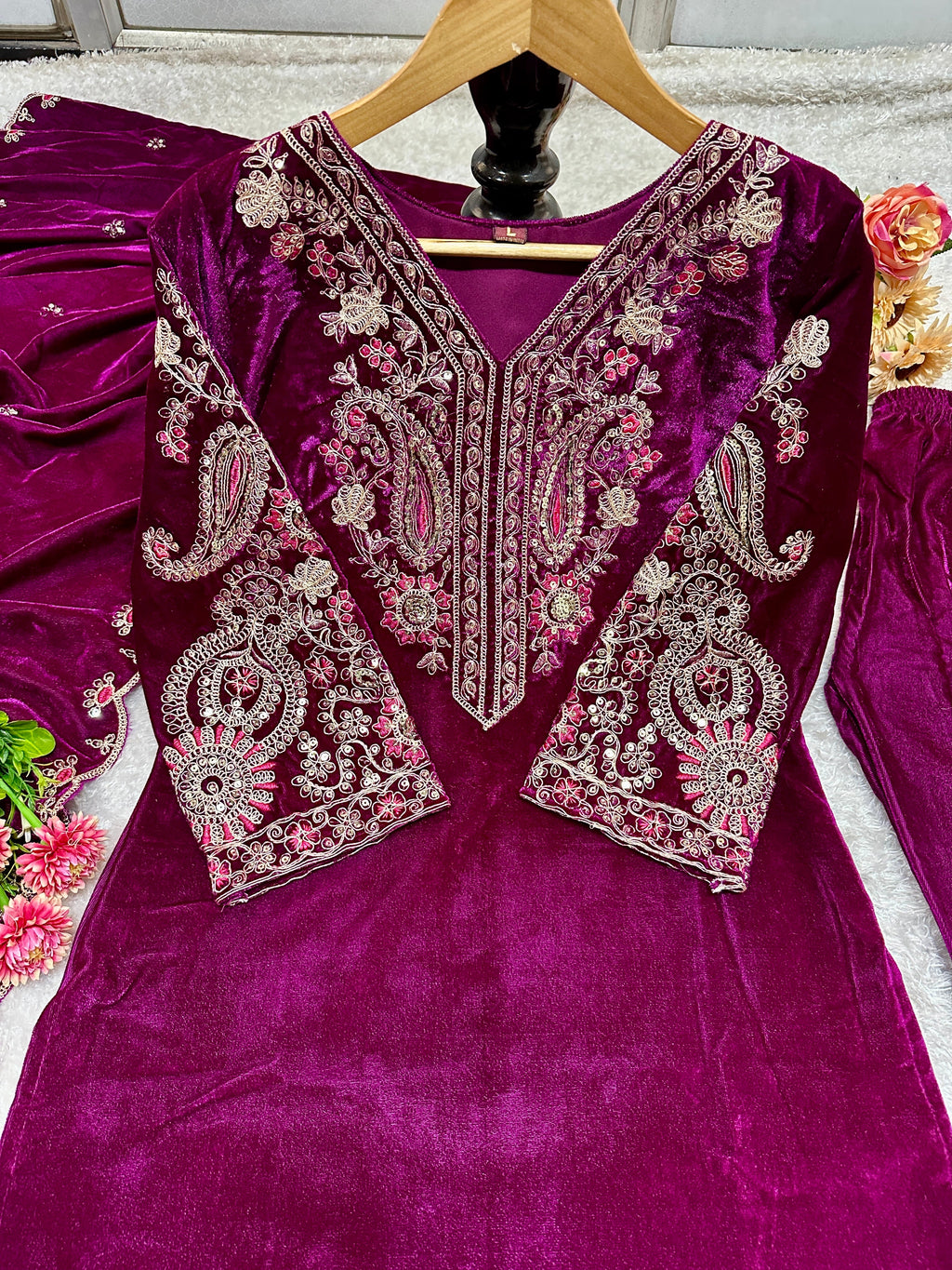 Beautiful Party Wear Top Bottom And Dupatta With Embroidery Work