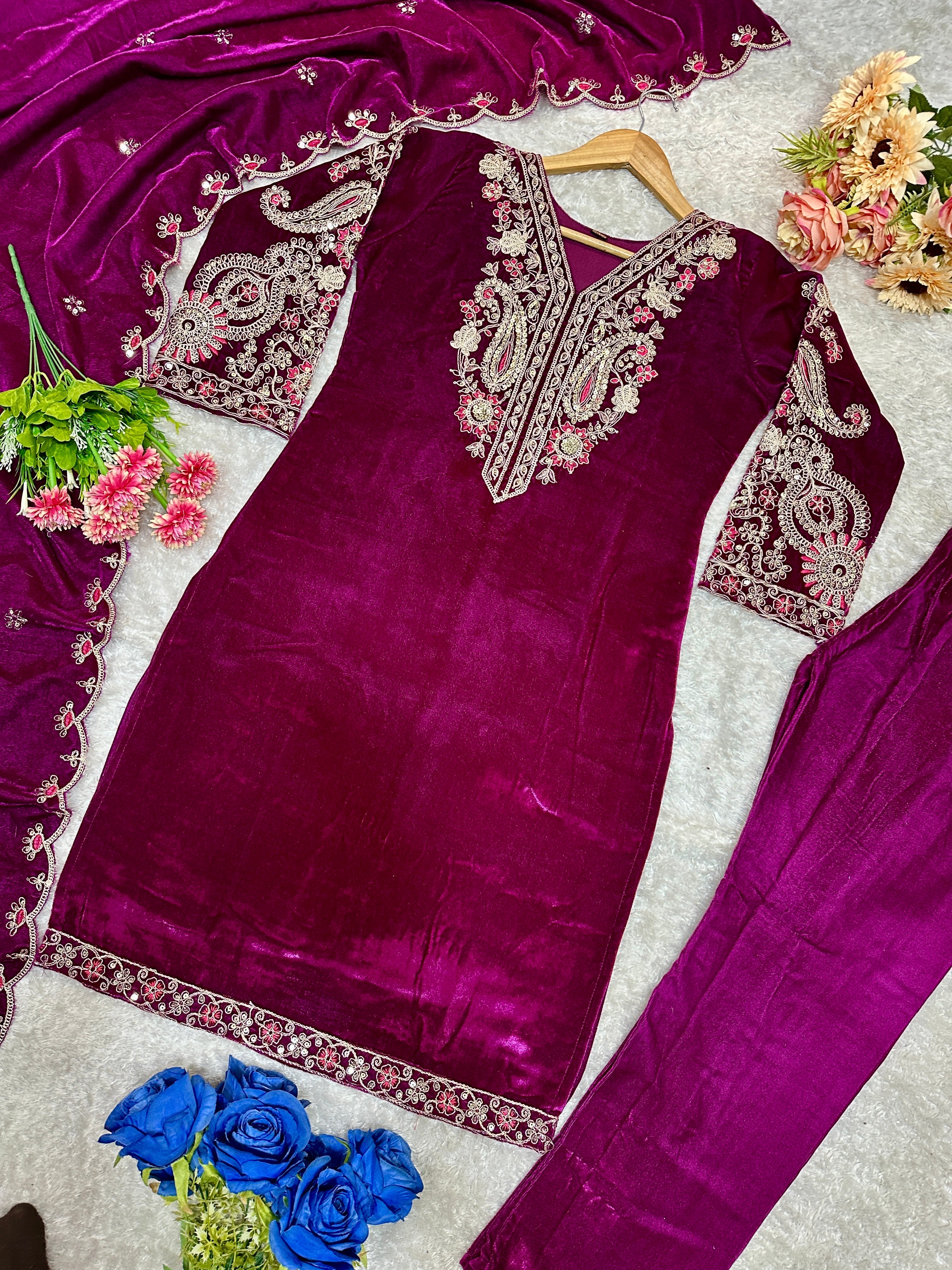 Beautiful Party Wear Top Bottom And Dupatta With Embroidery Work
