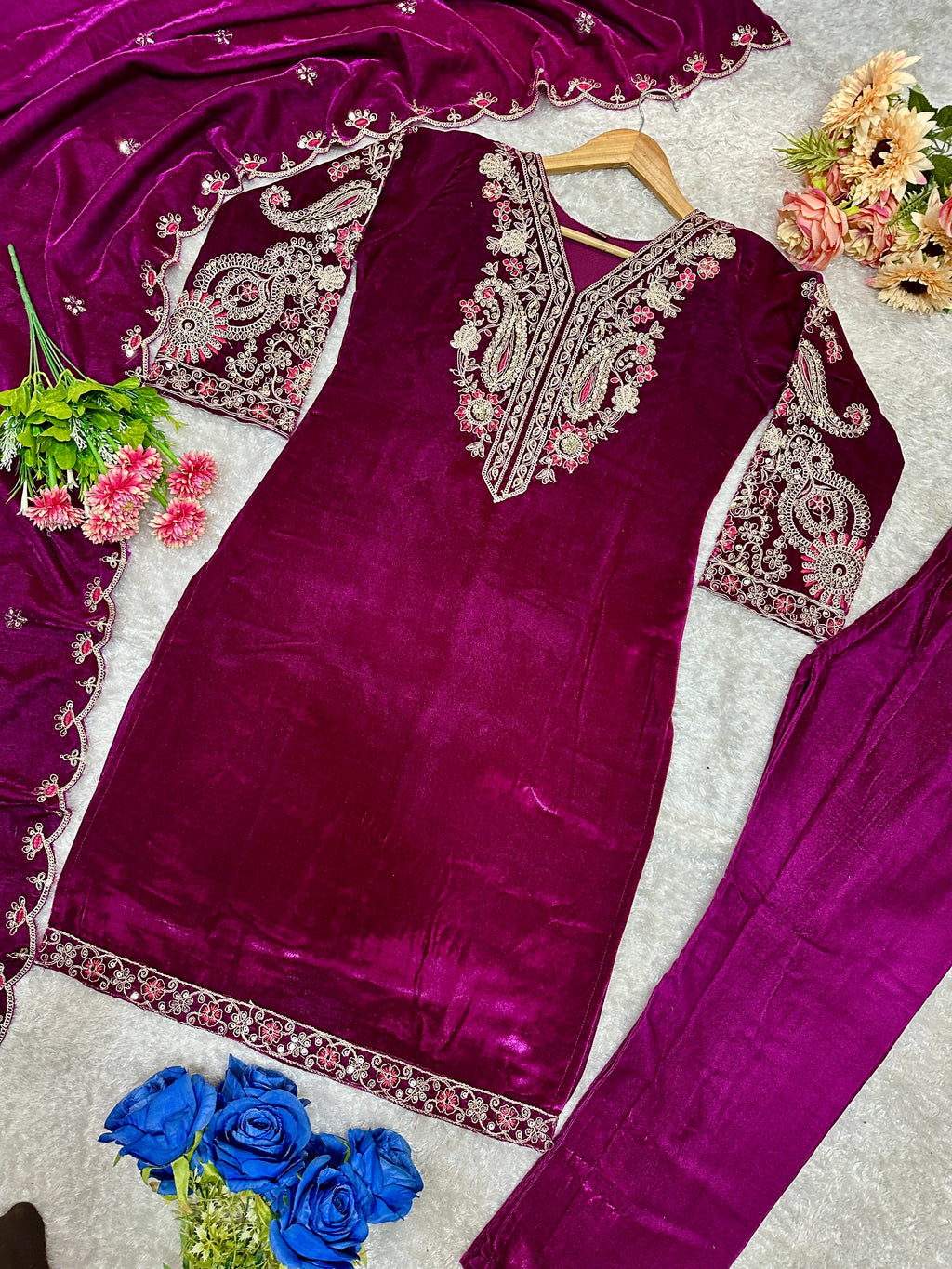Beautiful Party Wear Top Bottom And Dupatta With Embroidery Work