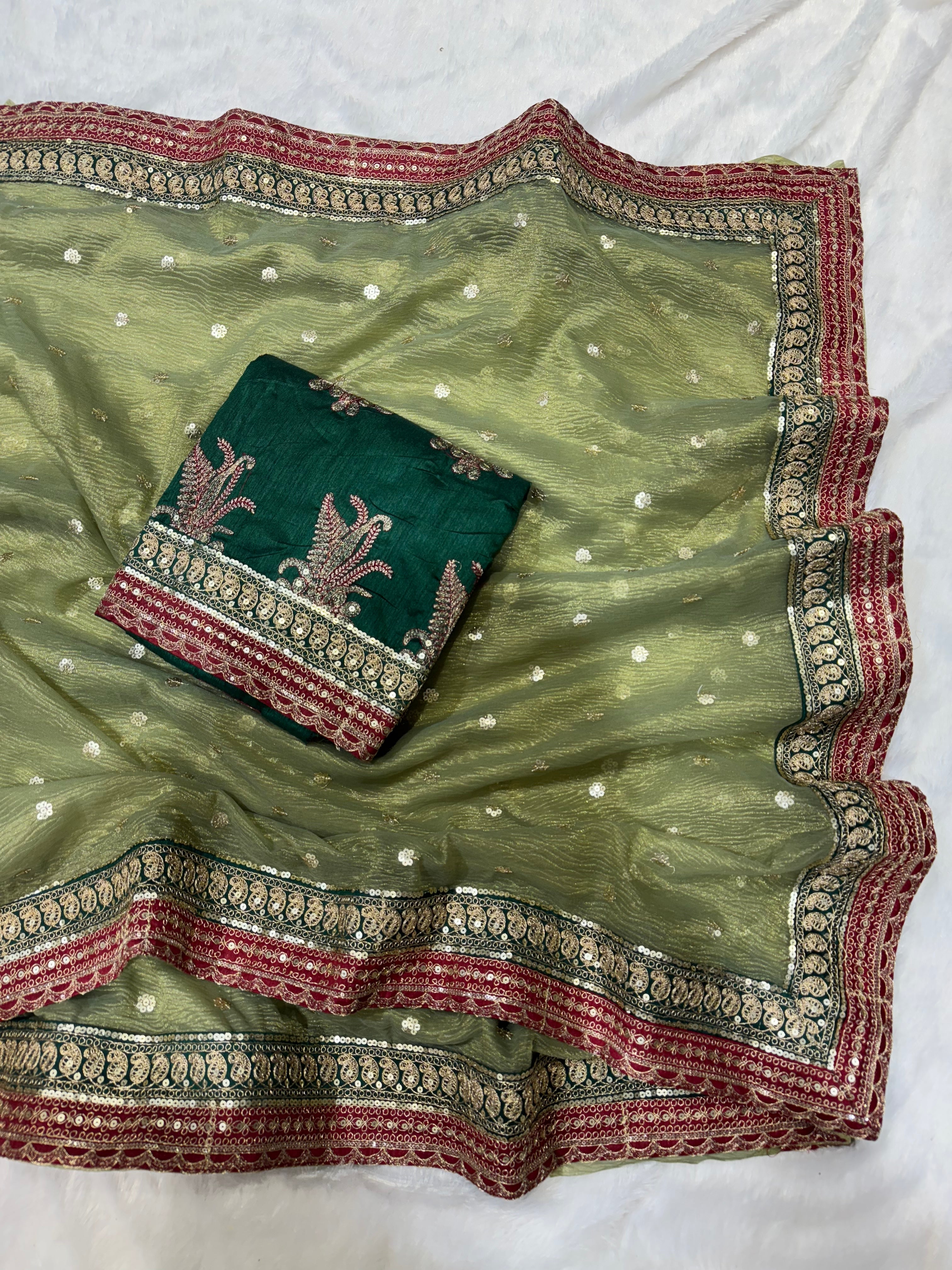 Designer Saree With Sequins And Cording Embroidery Work Lace Border