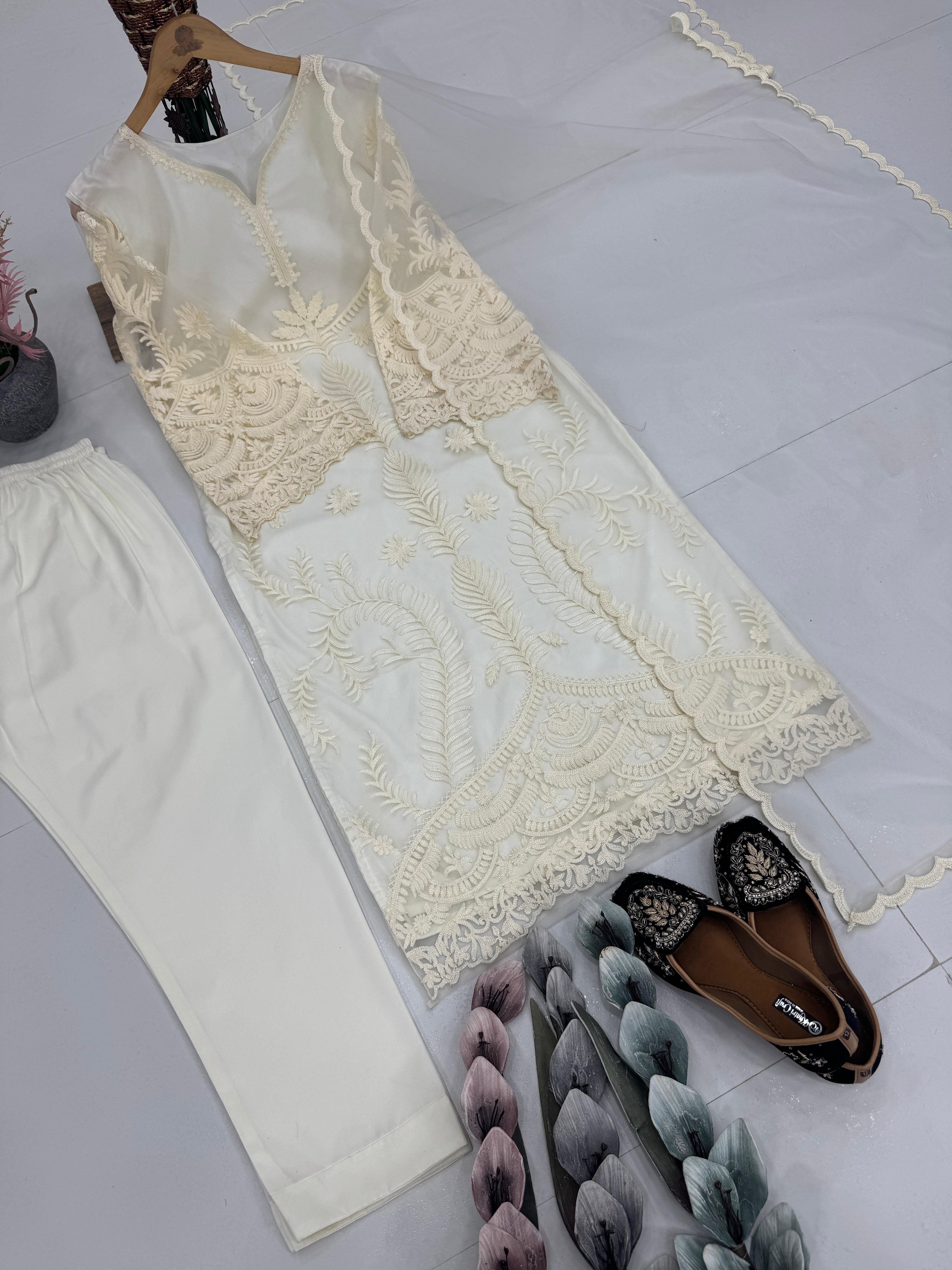 Beautiful Party Wear Top Pent And Dupatta With Embroidery Work