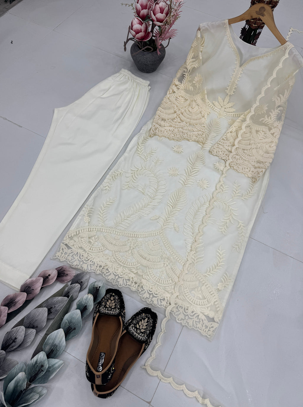 Beautiful Party Wear Top Pent And Dupatta With Embroidery Work