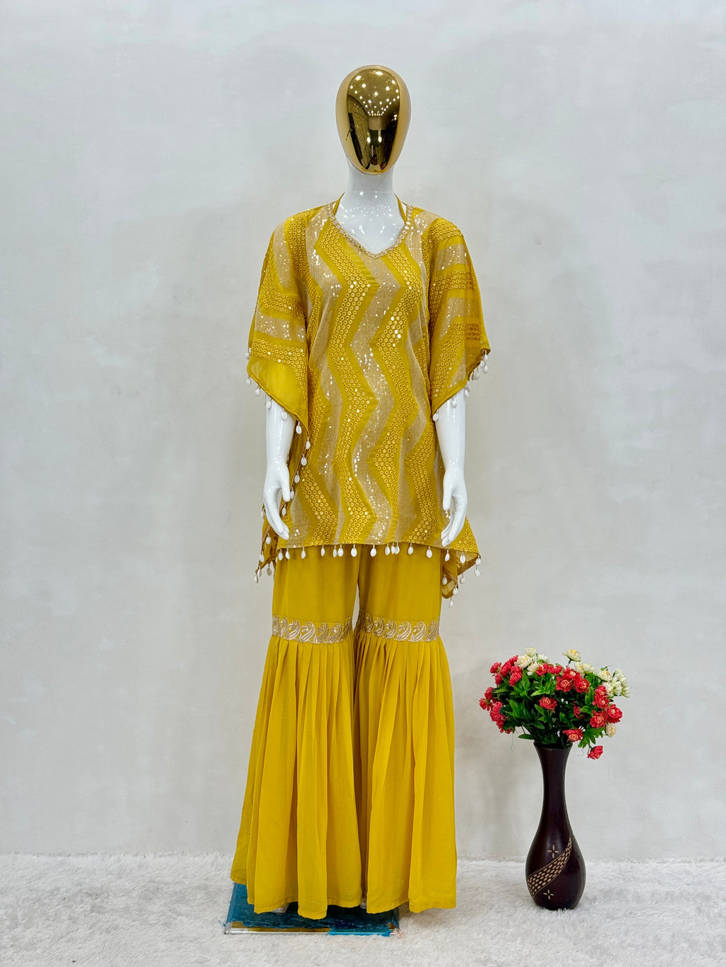 Fancy Party Wear Kaftan And Sharara With Embroidery Sequence Work