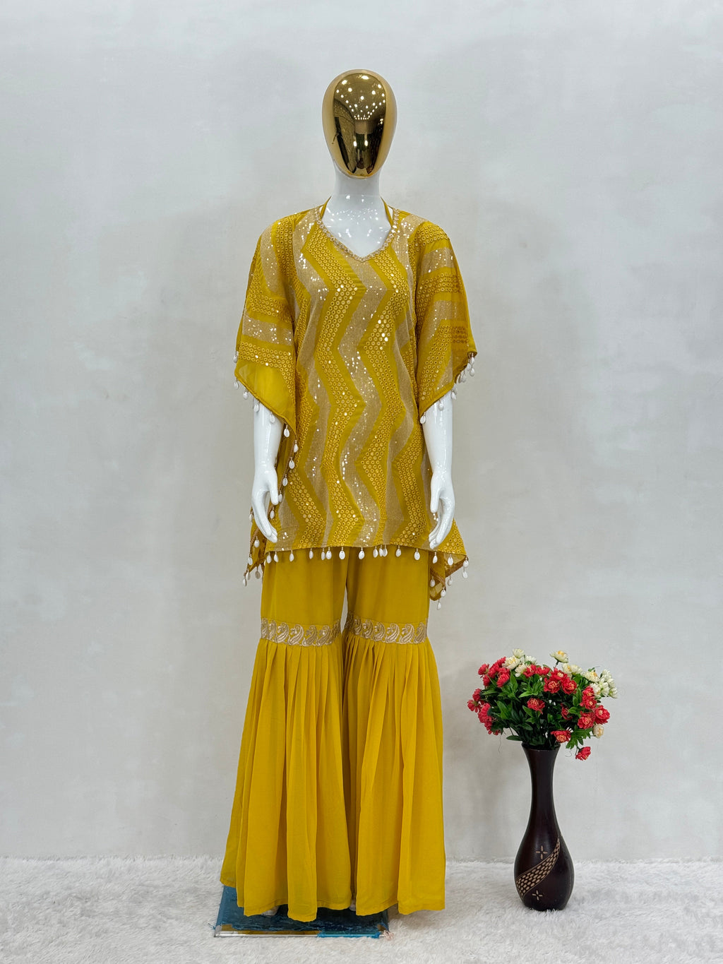 Fancy Party Wear Kaftan And Sharara With Embroidery Sequence Work
