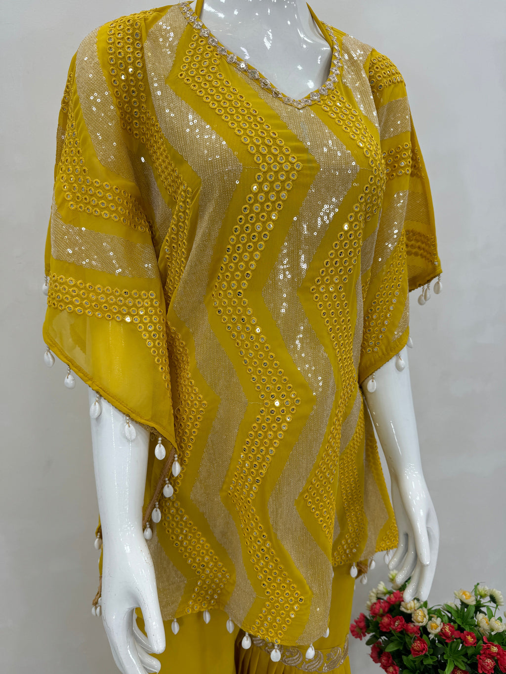 Fancy Party Wear Kaftan And Sharara With Embroidery Sequence Work