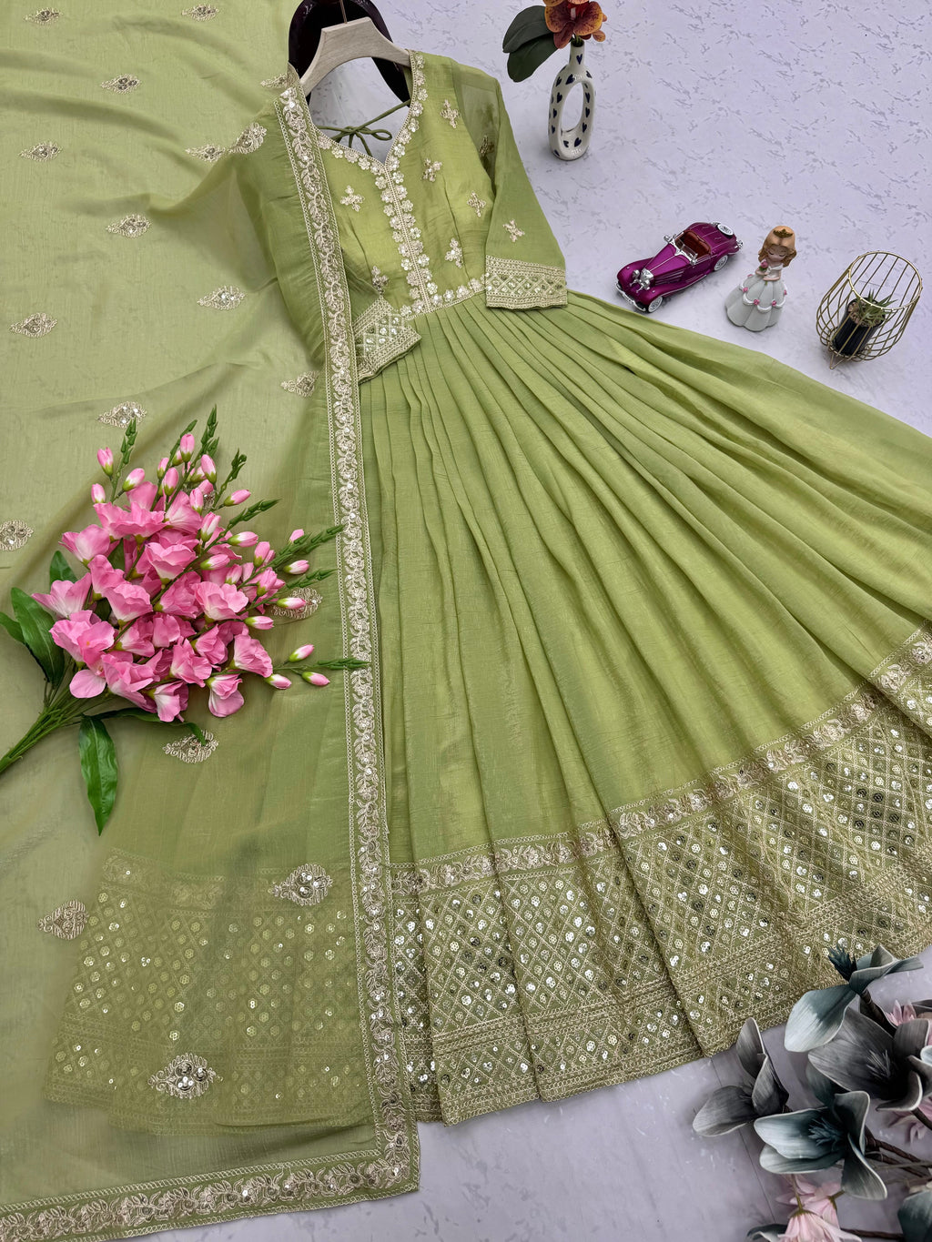 Designer Party Wear Look Gown With Embroidery Codding & Sequins Work