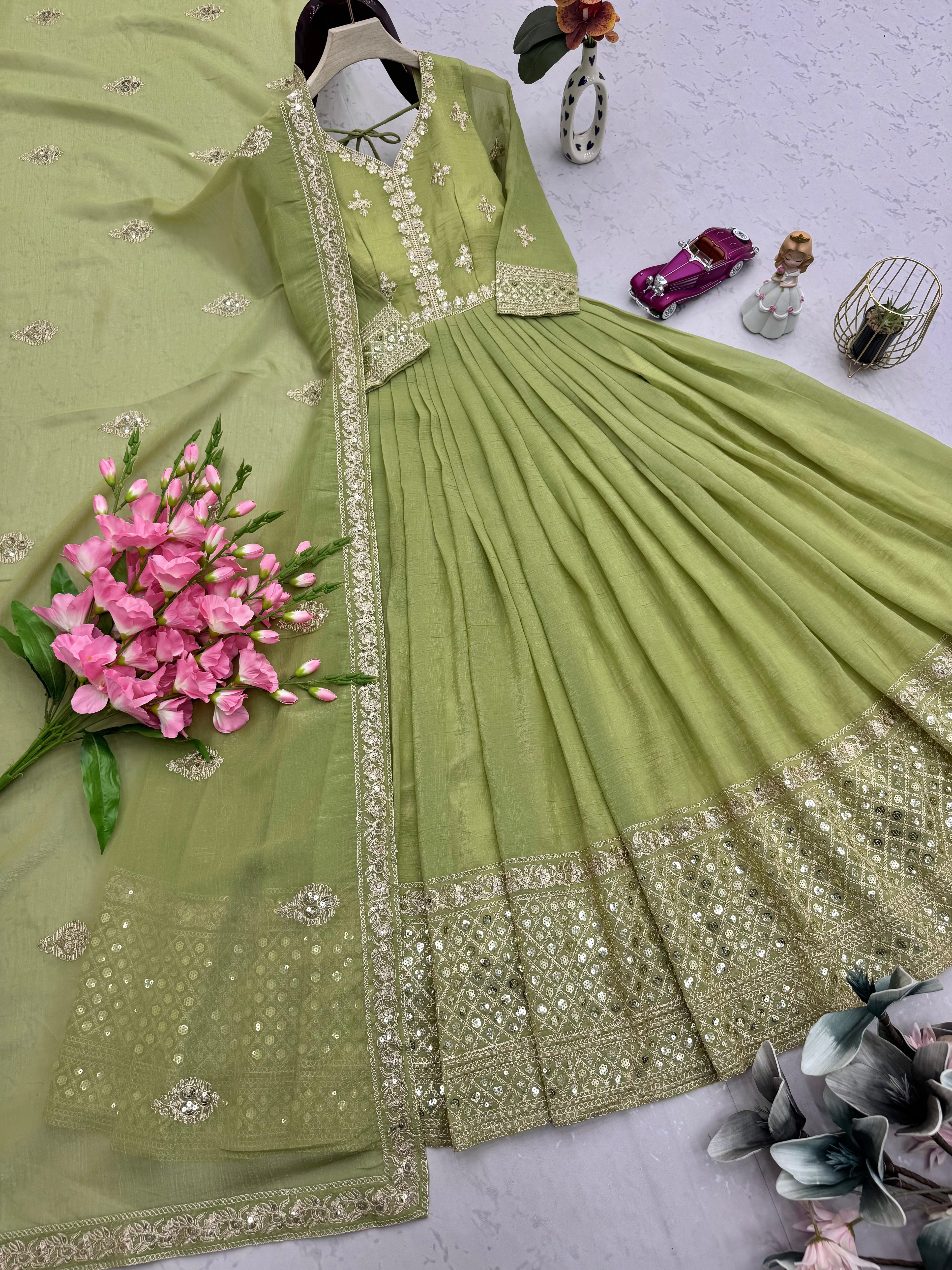 Designer Party Wear Look Gown With Embroidery Codding & Sequins Work