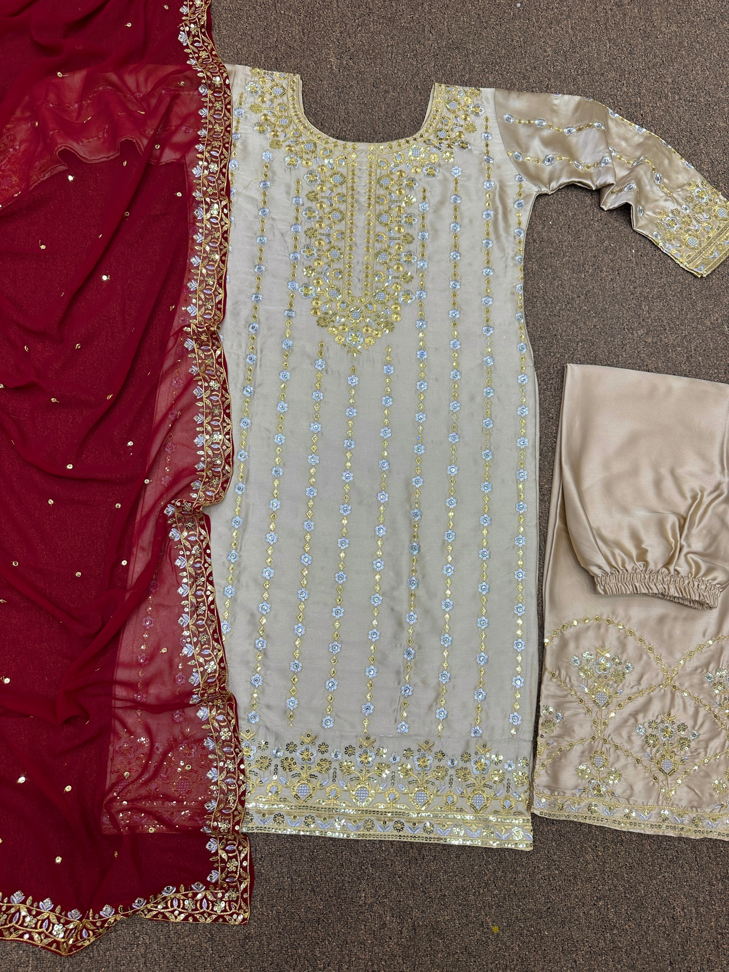Beautiful Top - Plazzo & Dupatta With Embroidery With Sequins Work
