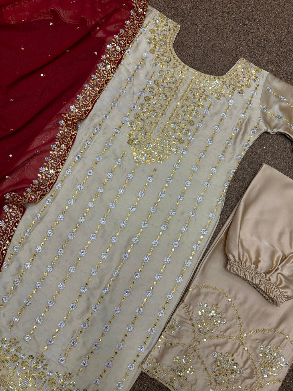 Beautiful Top - Plazzo & Dupatta With Embroidery With Sequins Work