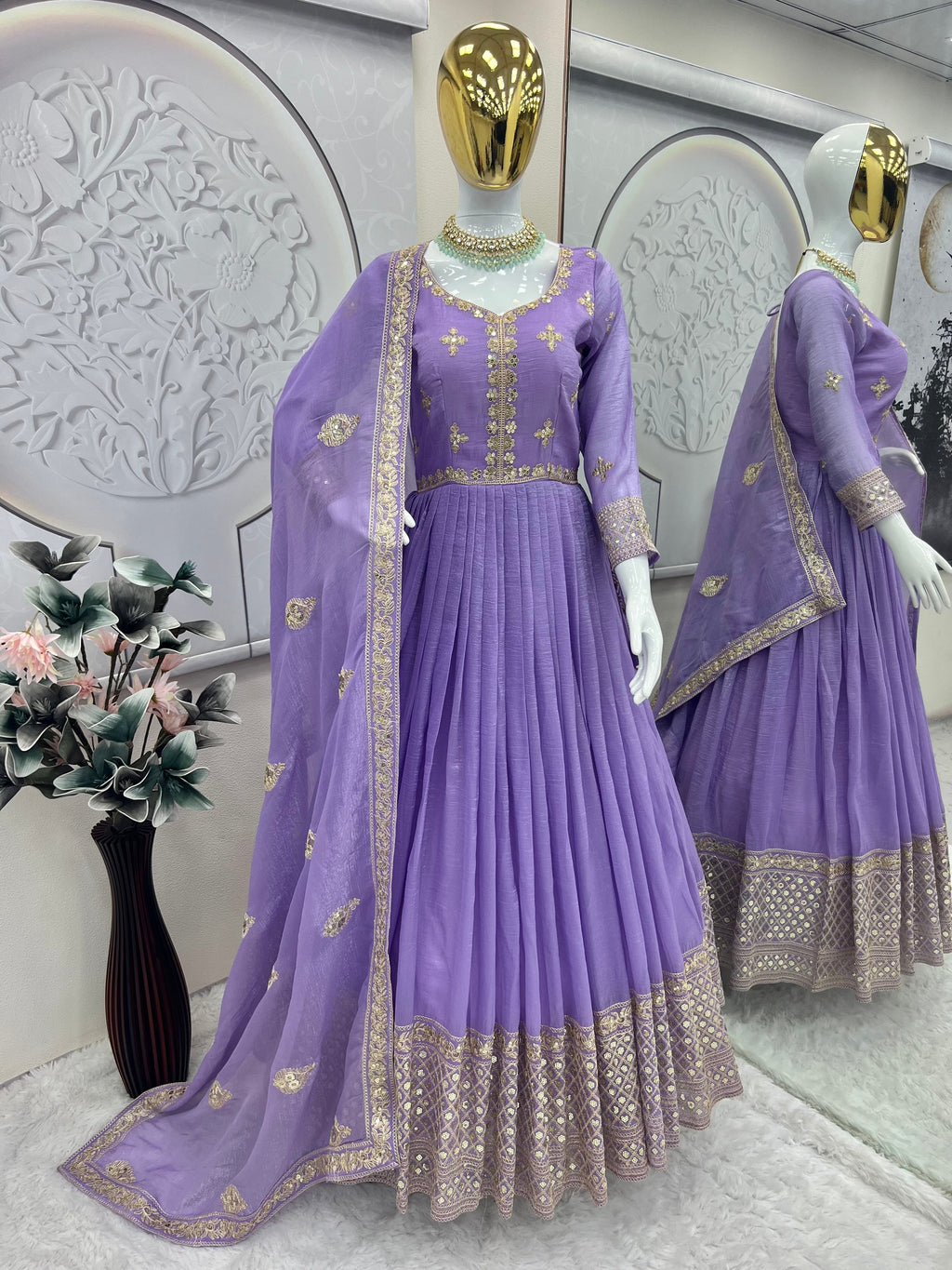 Designer Party Wear Look Gown With Embroidery Codding & Sequins Work