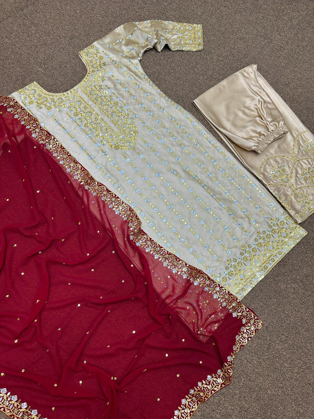 Beautiful Top - Plazzo & Dupatta With Embroidery With Sequins Work