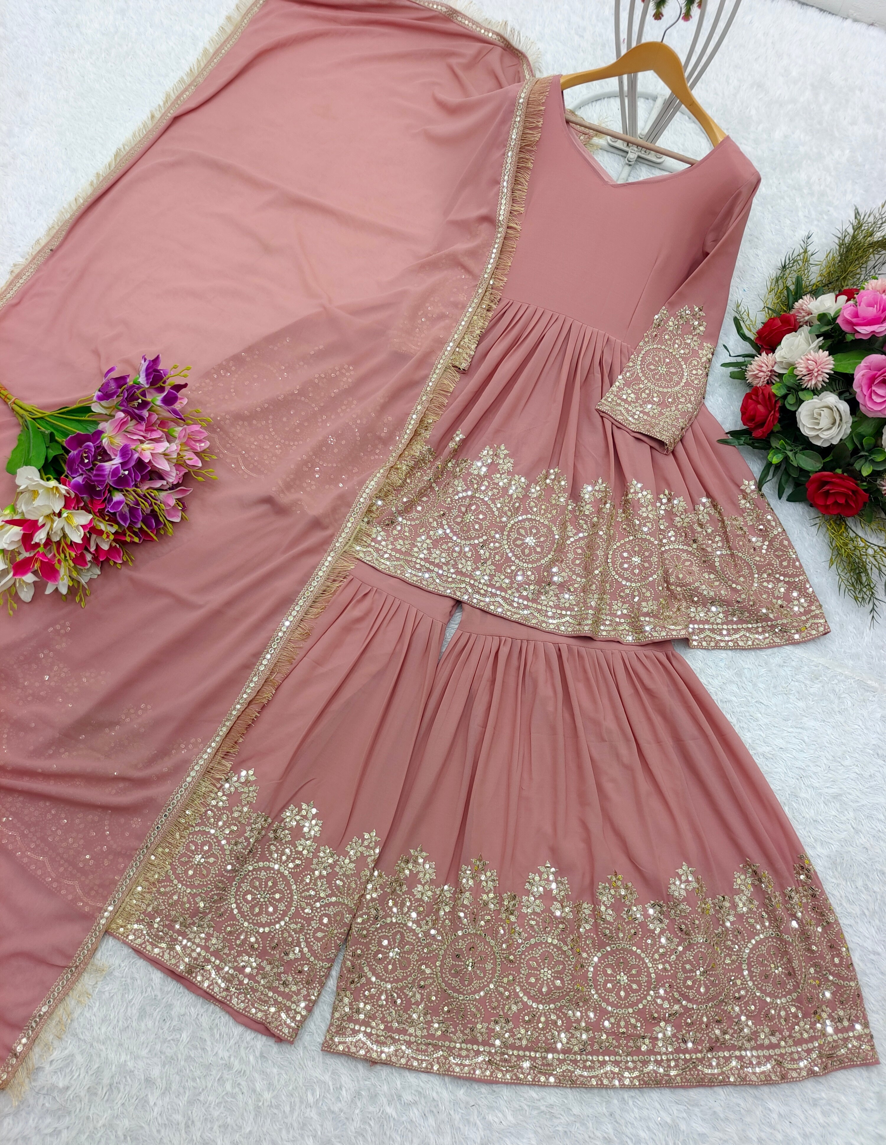 Beautiful Party Wear Kediya-Palazzo And Fancy Dupatta