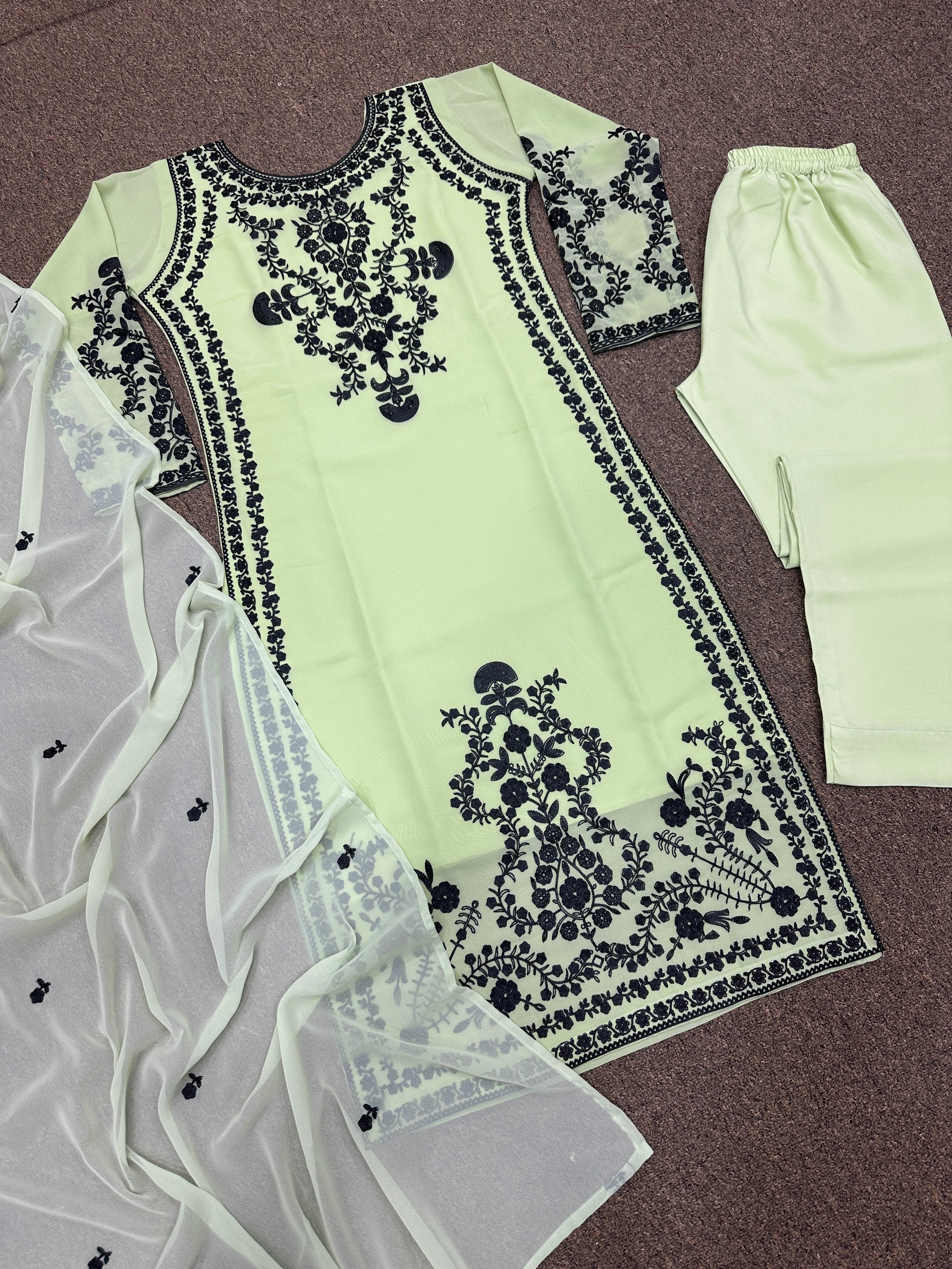 Designer Party Wear Top Bottom With Dupatta With Heavy Embroidery Work