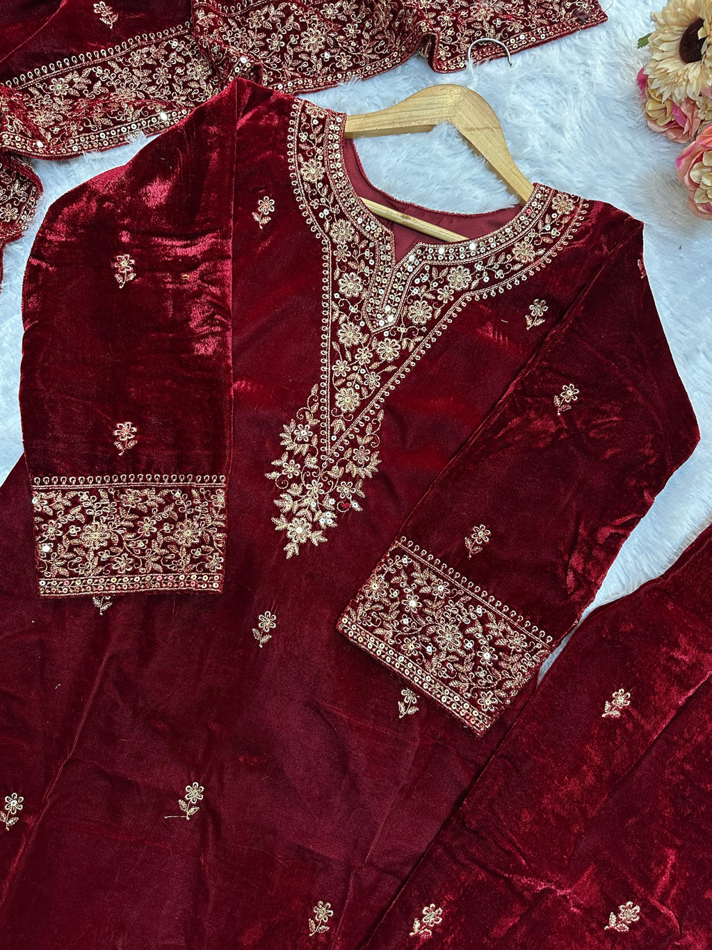 Beautiful Fancy Top Bottom And Dupatta With Embroidery Work
