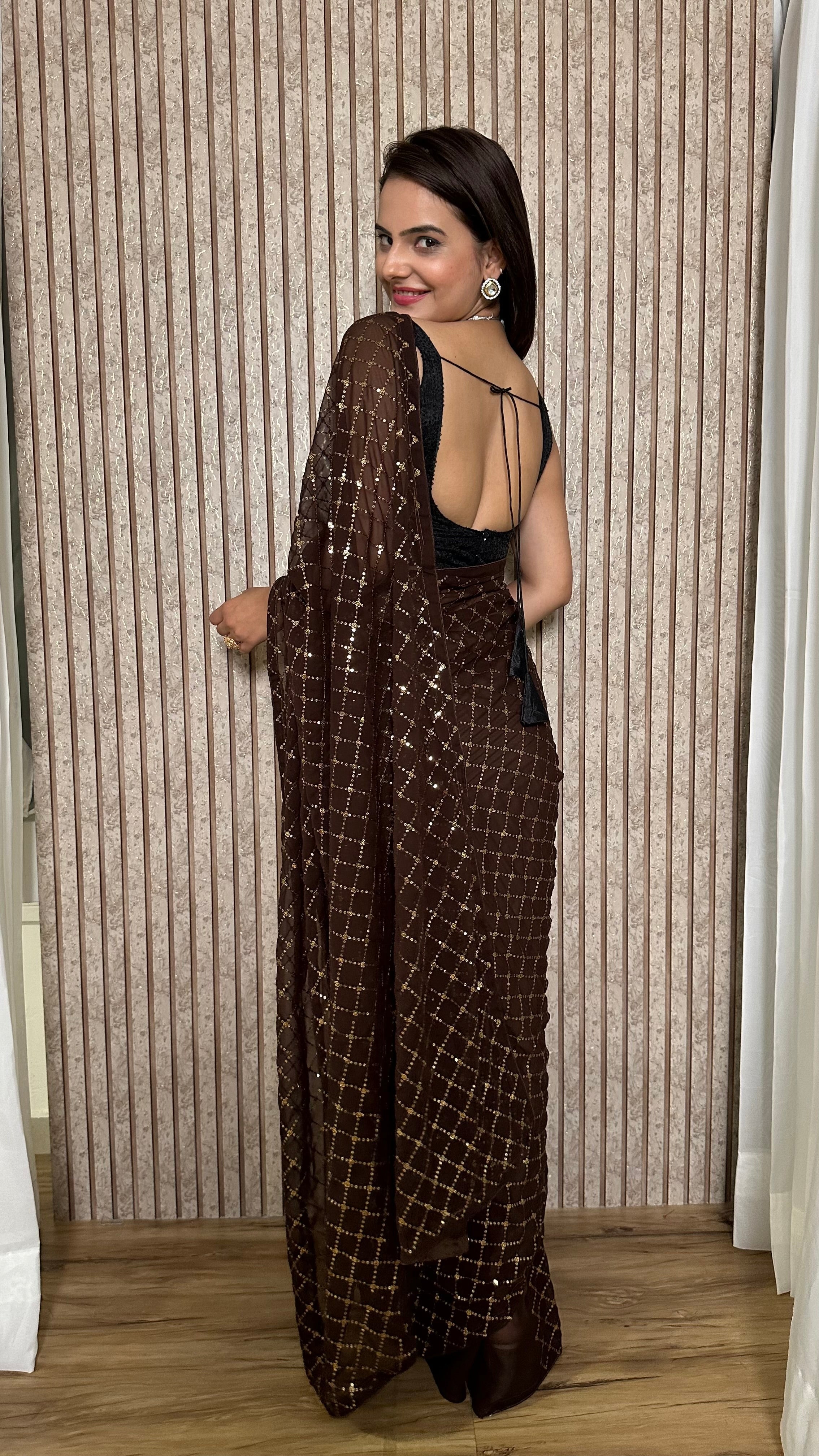 Party Wear Designer Saree With Sequence Work All Over