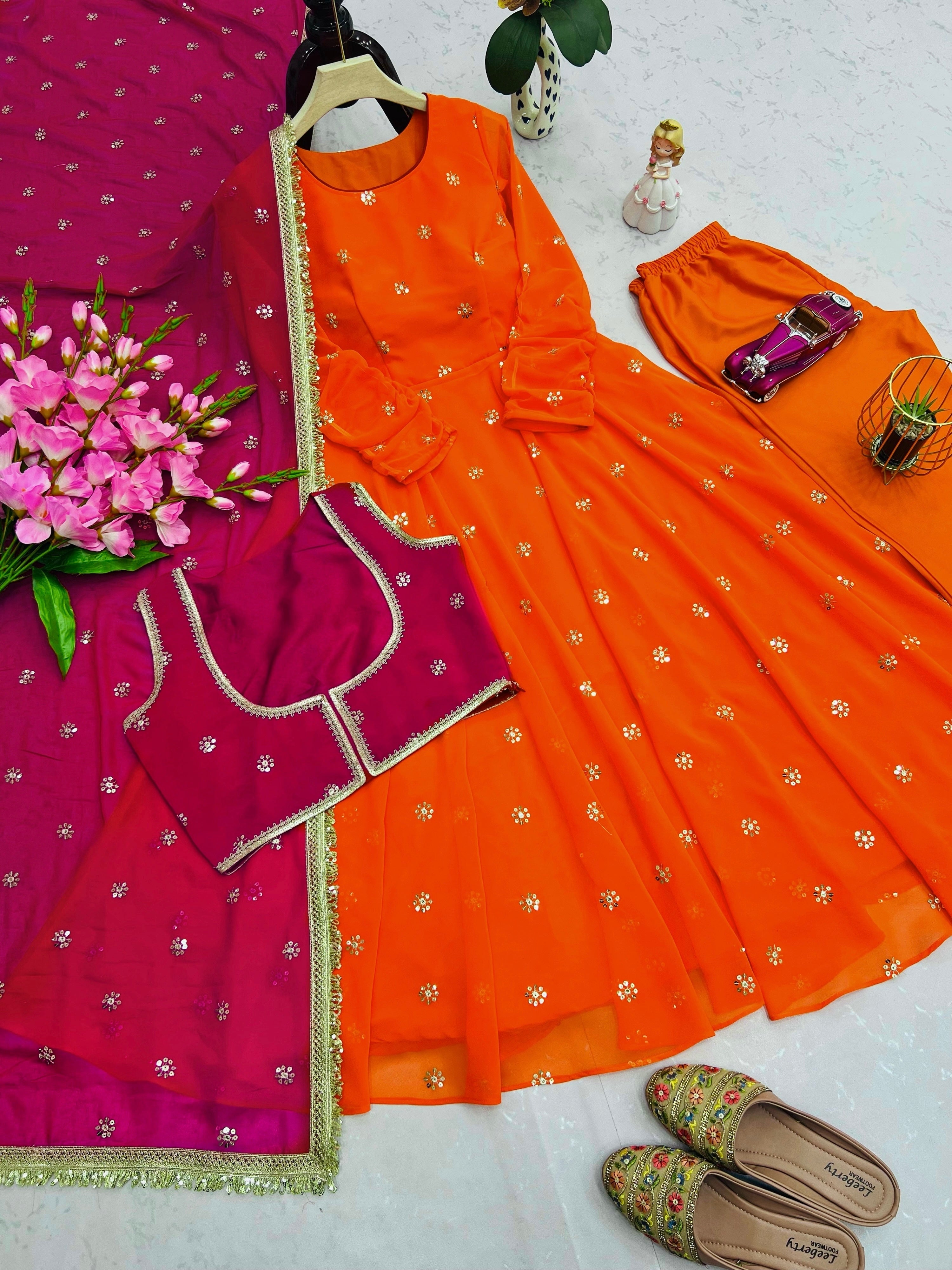 Designer Party Wear Look Gown With Embroidery Sequins Work