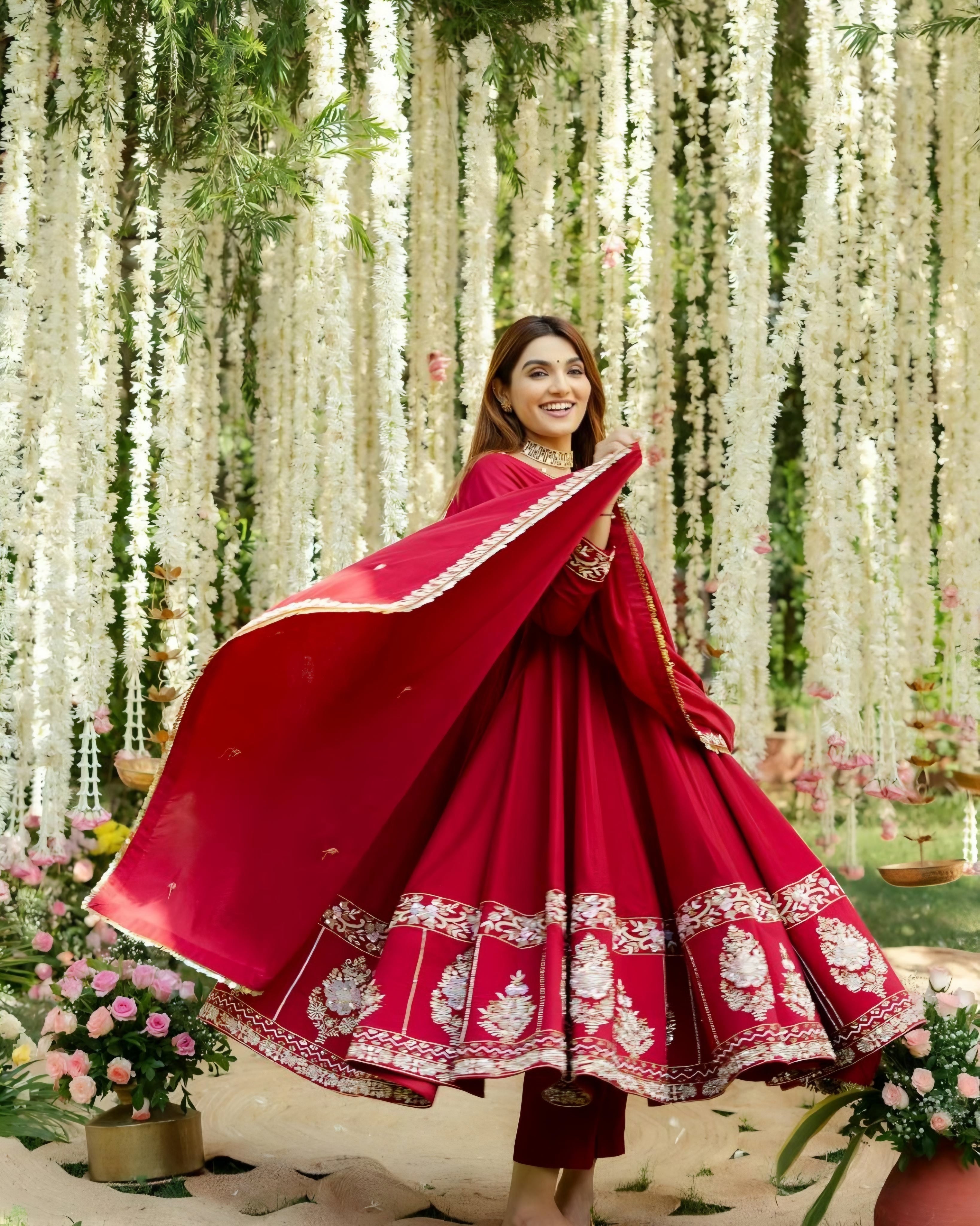 Designer Anarkali Gown With Thread-Sequins Embroidery Work