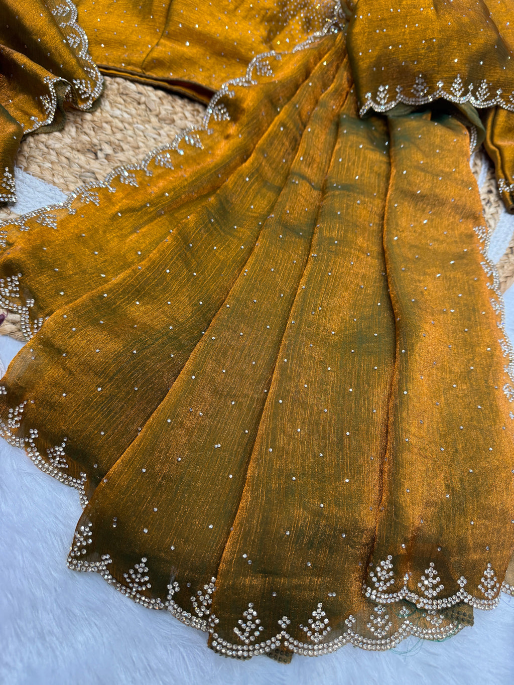 Beautiful Party Wear Saree Wit Jarkhan Diamond work