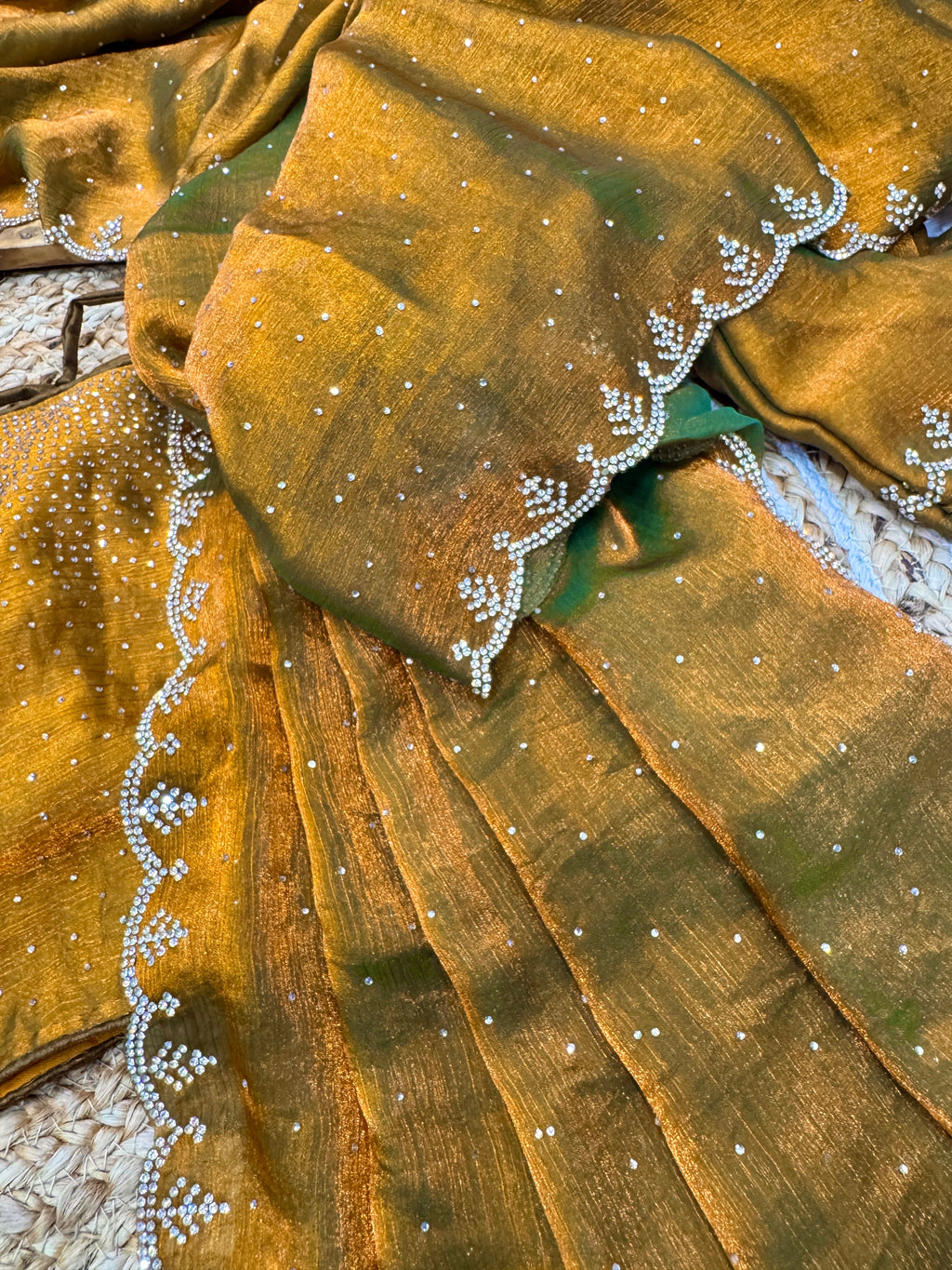 Beautiful Party Wear Saree Wit Jarkhan Diamond work