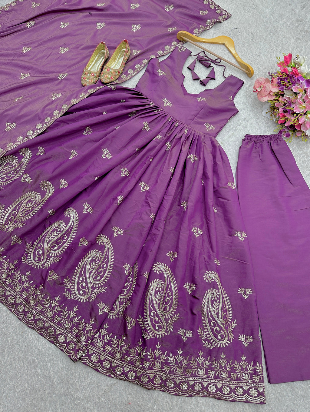 Party Wear Beautiful Anarkali Gown, Plazzo And Dupatta