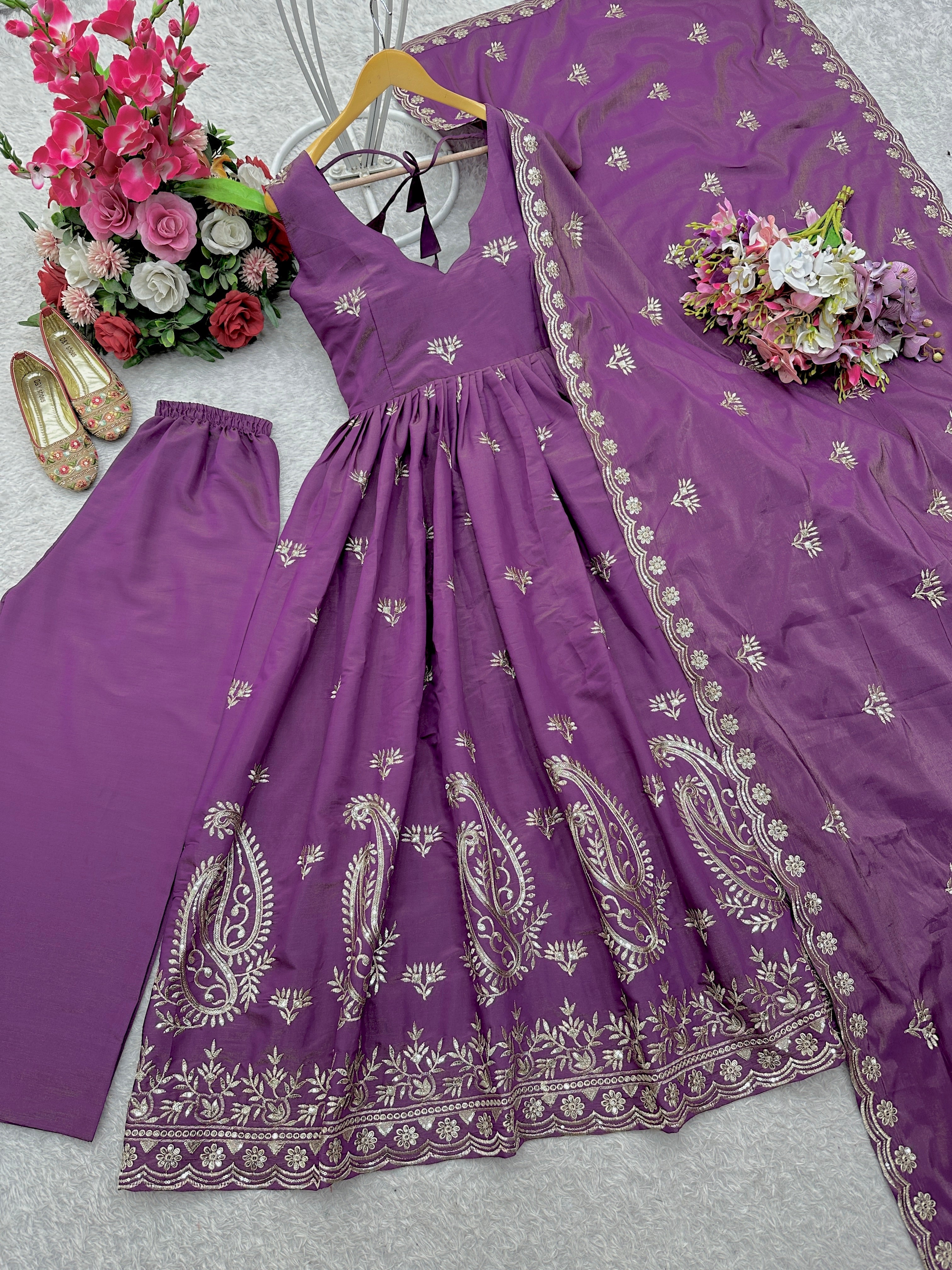 Party Wear Beautiful Anarkali Gown, Plazzo And Dupatta