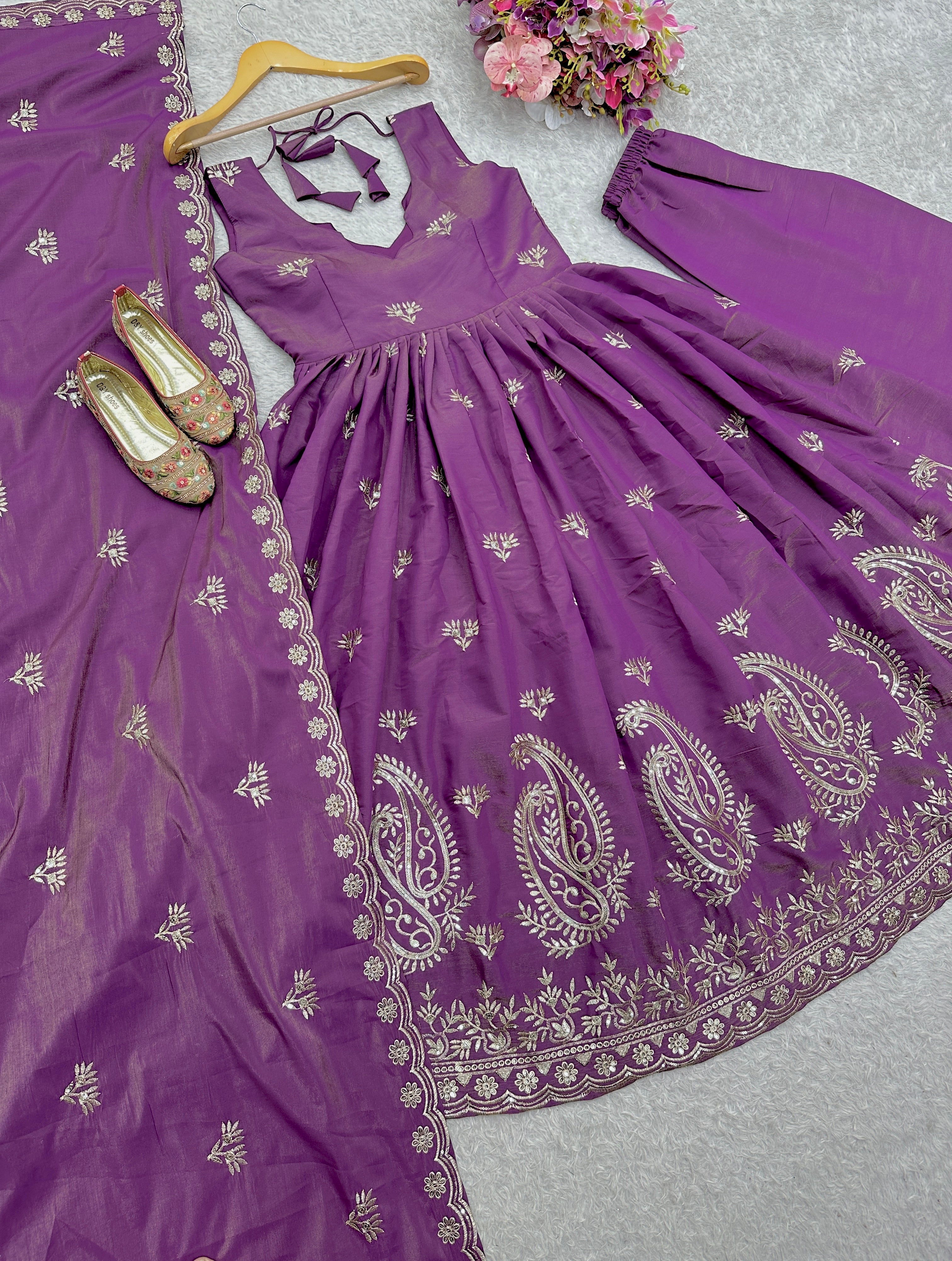 Party Wear Beautiful Anarkali Gown, Plazzo And Dupatta
