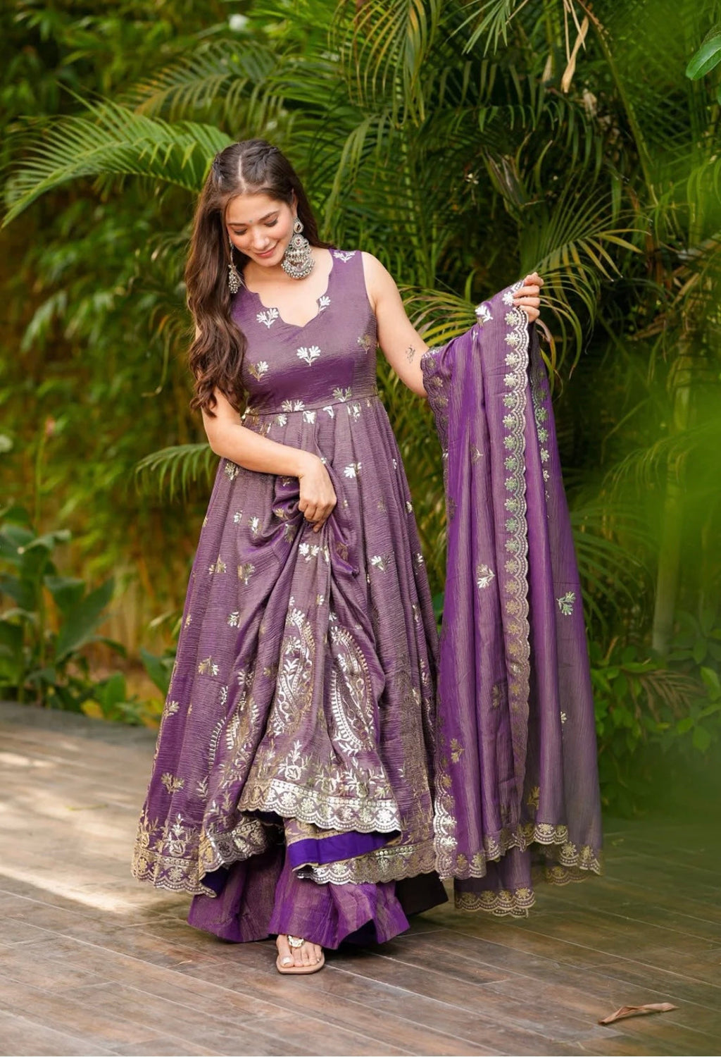 Party Wear Beautiful Anarkali Gown, Plazzo And Dupatta