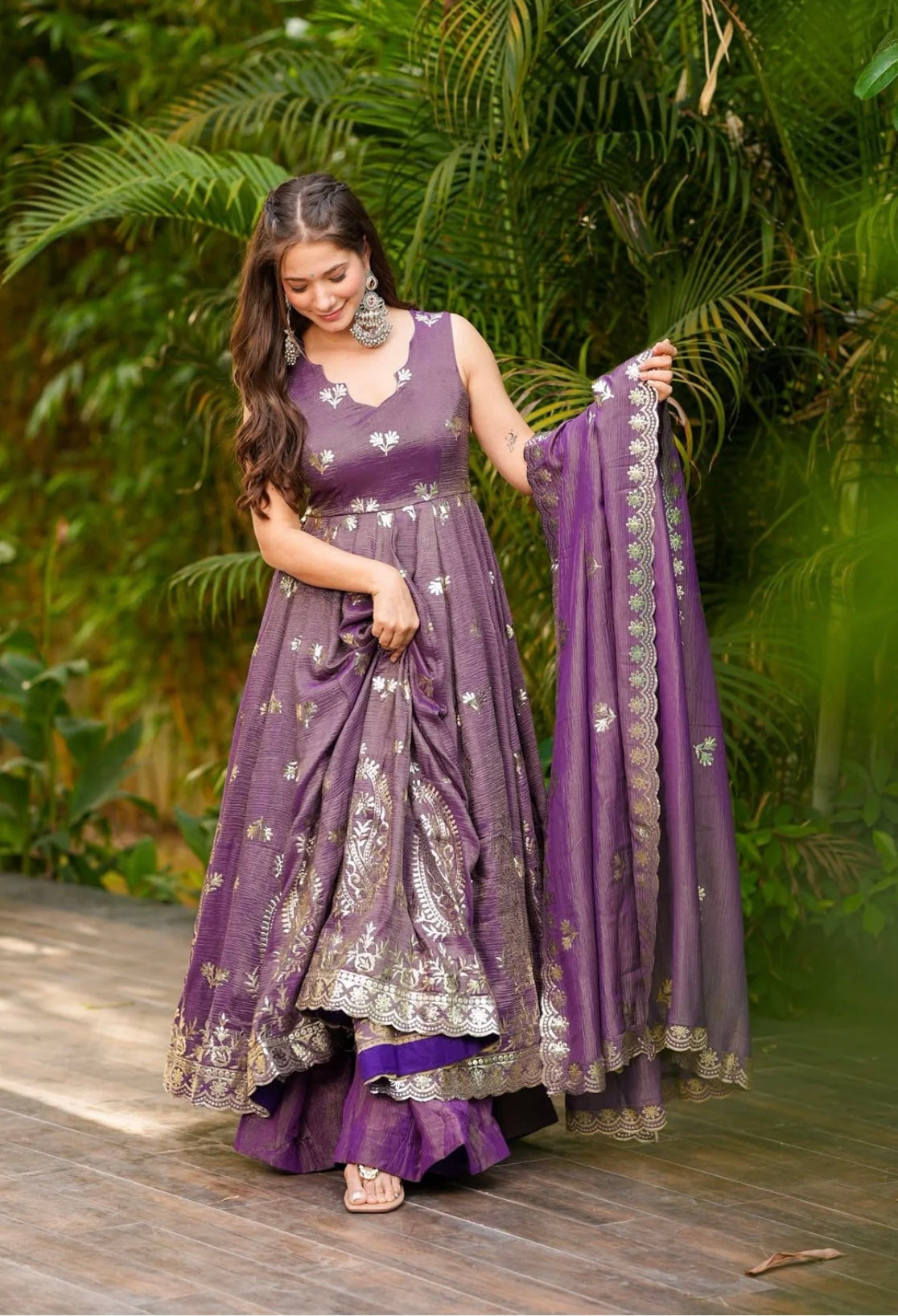 Party Wear Beautiful Anarkali Gown, Plazzo And Dupatta
