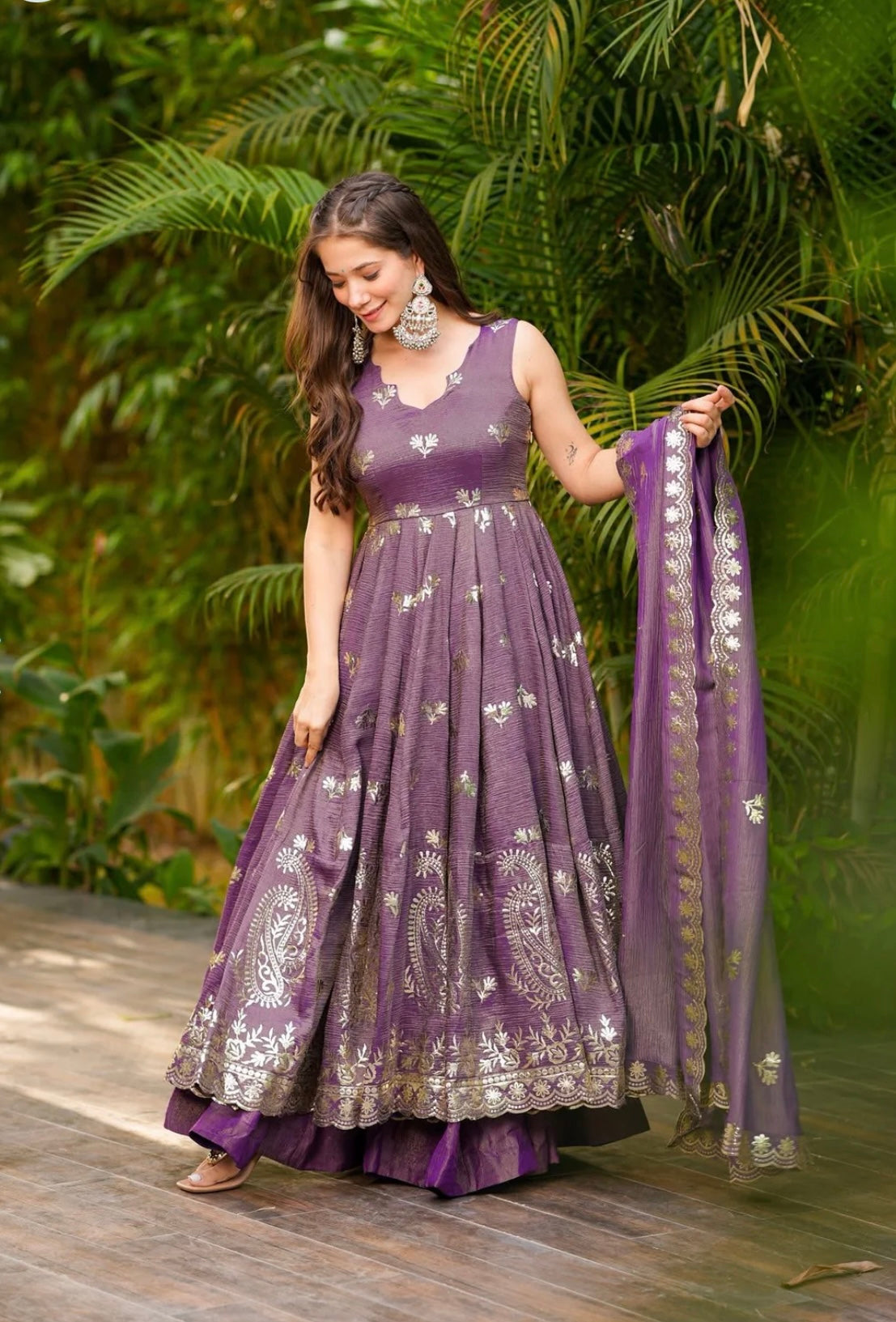 Party Wear Beautiful Anarkali Gown, Plazzo And Dupatta