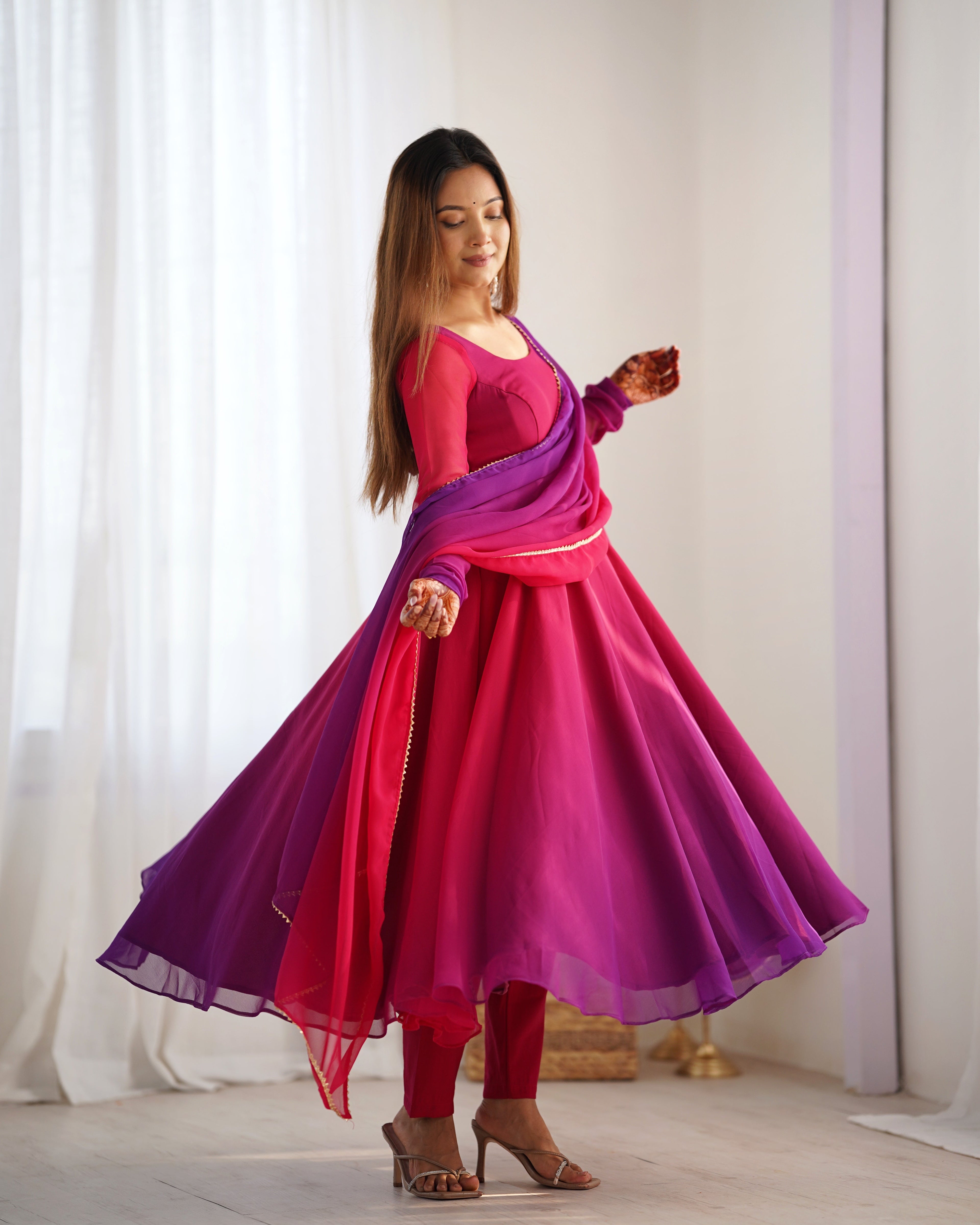 Party Wear Look Beautiful Anarkali Gown, Pent And Dupatta