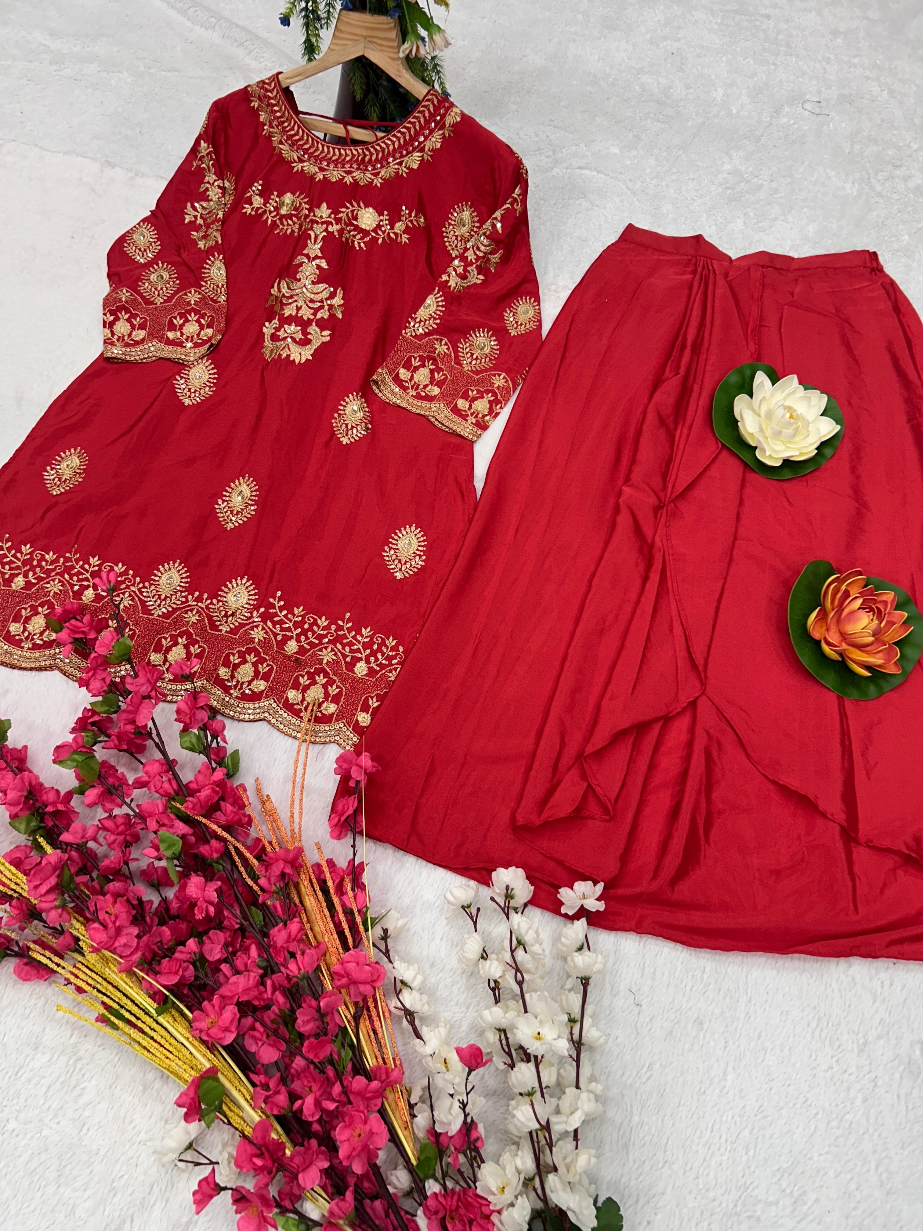 डिज़ाइनर पार्टी वियर टॉप-बॉटम और दुपट्टा