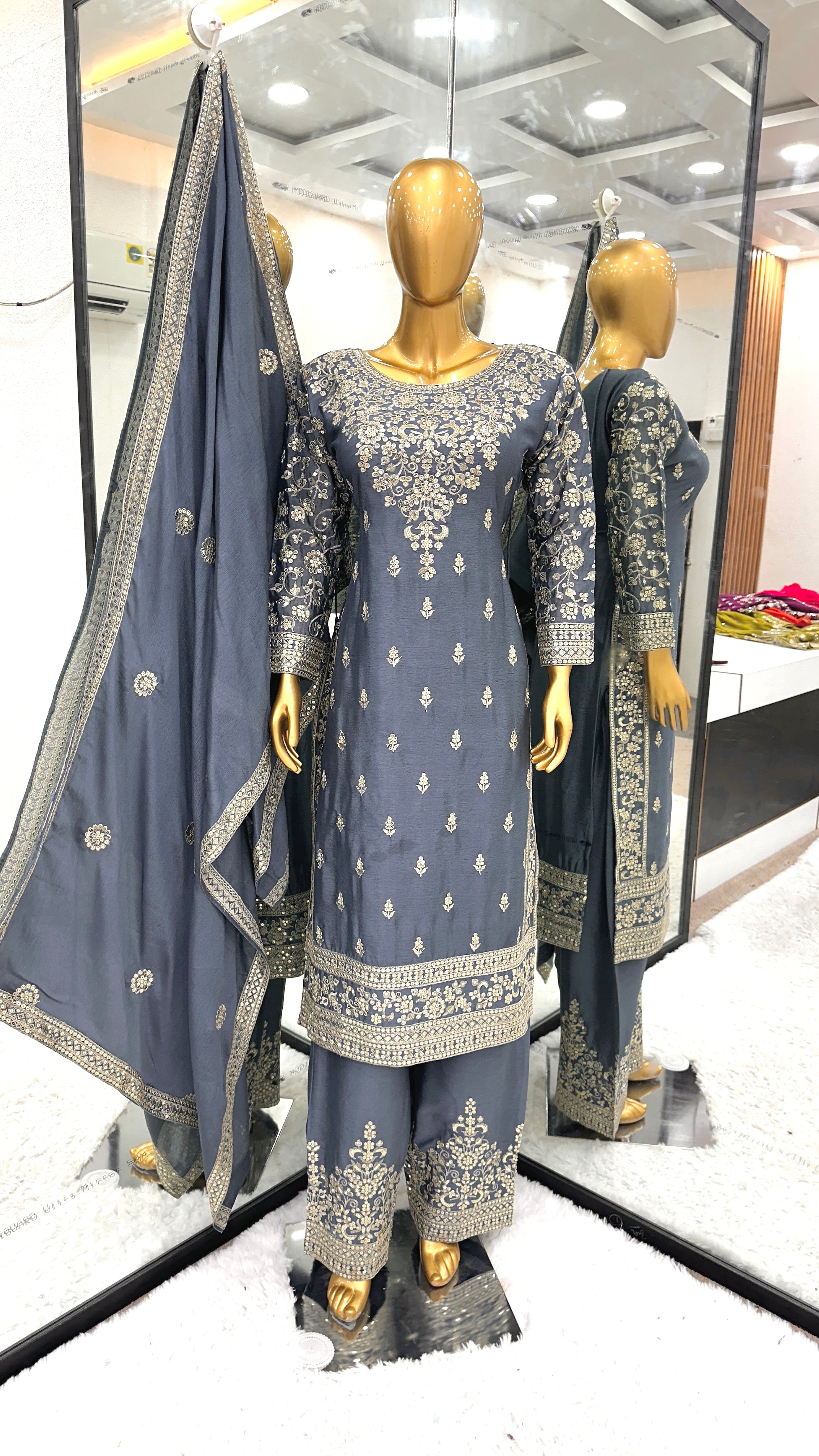 Beautiful Top-Bottom And Dupatta With Embroidery Sequence Work