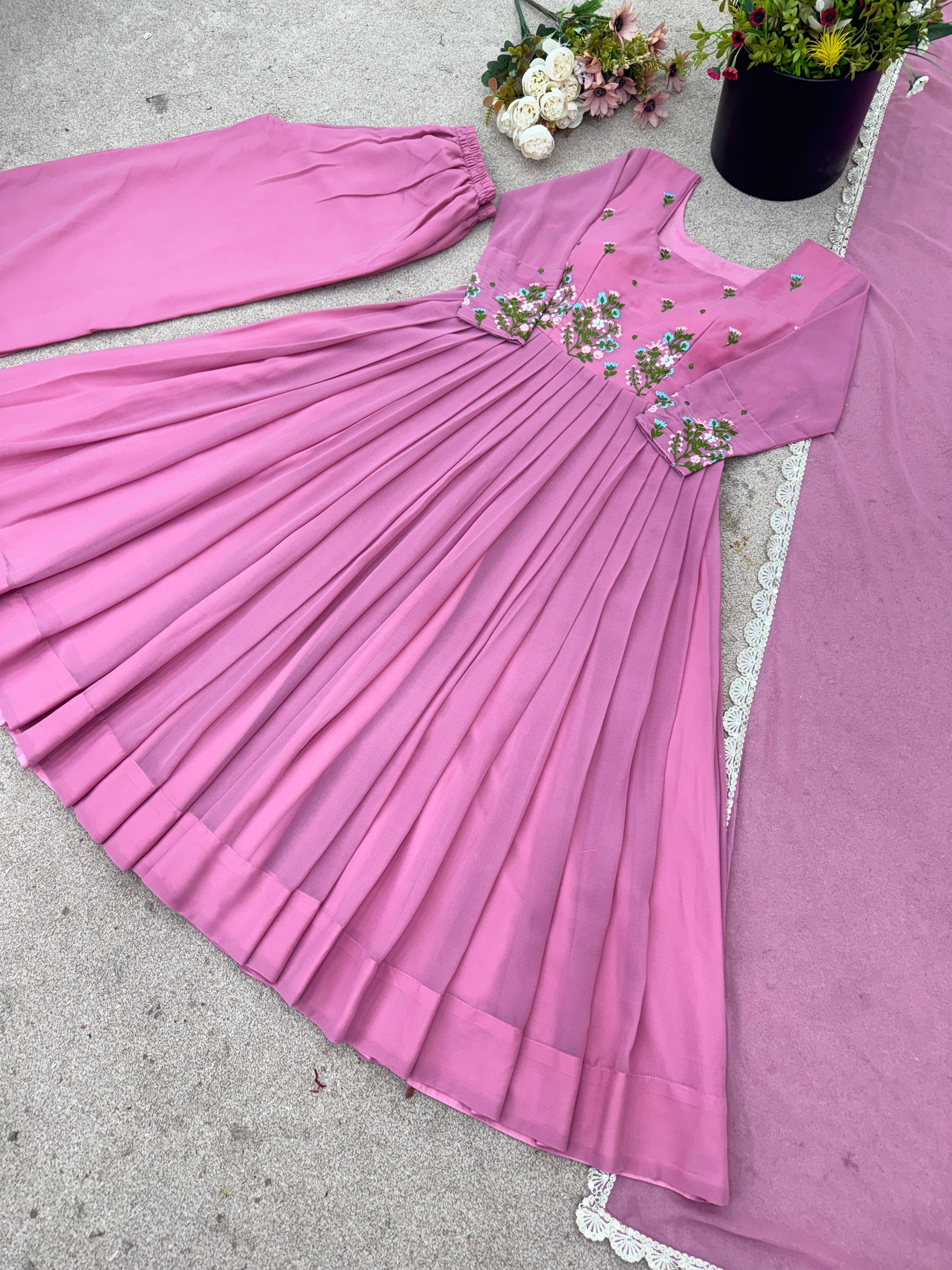 Designer Party Wear Look Top-Plazzo And Dupatta With Embroidery Work