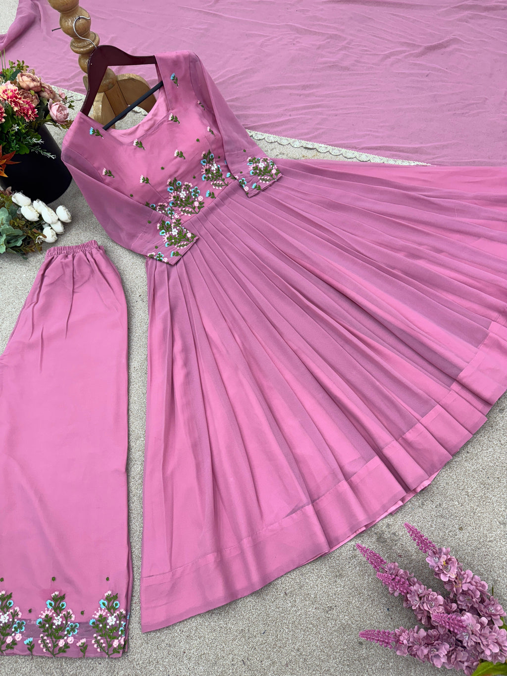 Designer Party Wear Look Top-Plazzo And Dupatta With Embroidery Work